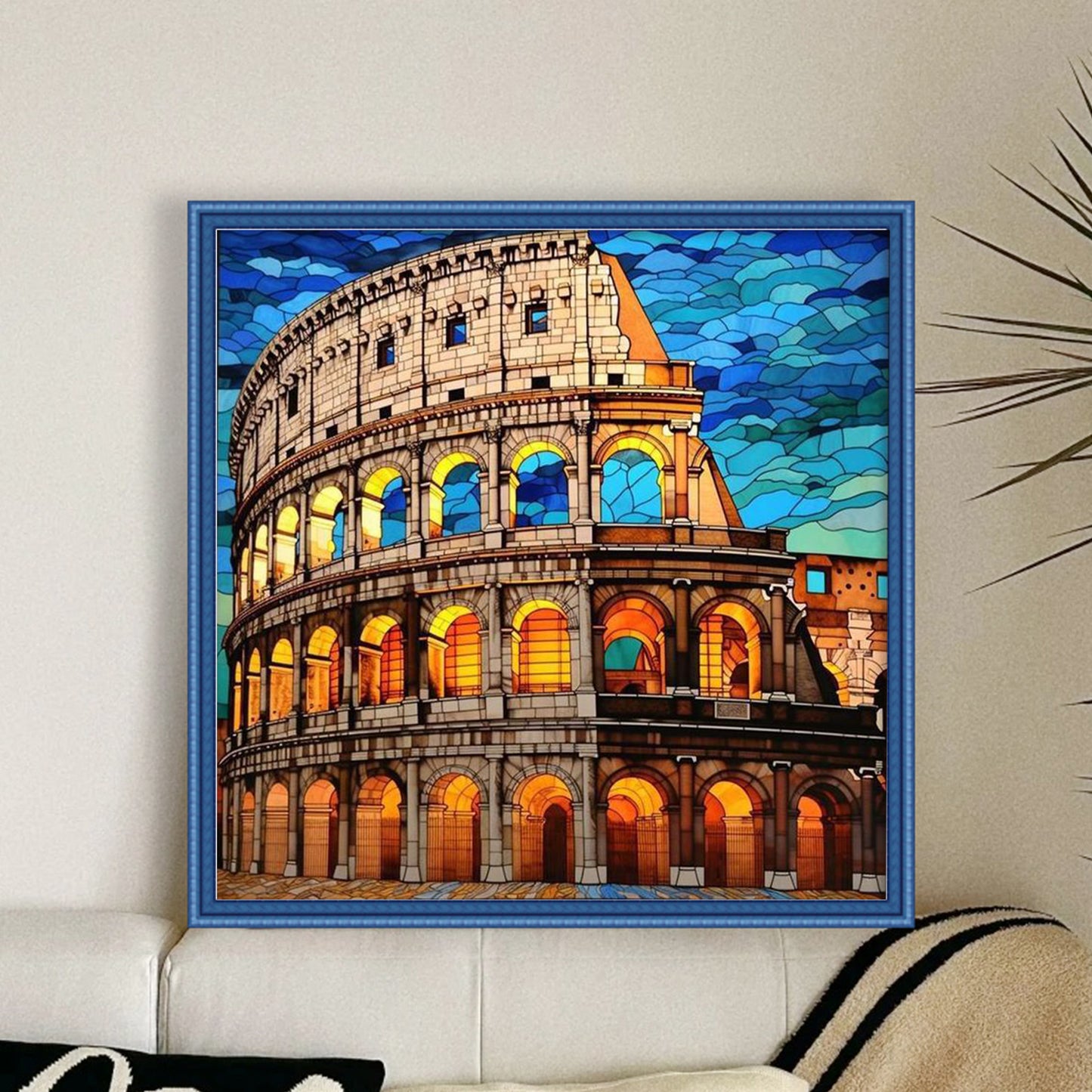 Stained Glass - Colosseum - Full 11CT Stamped Cross Stitch 45x45CM - Huacan