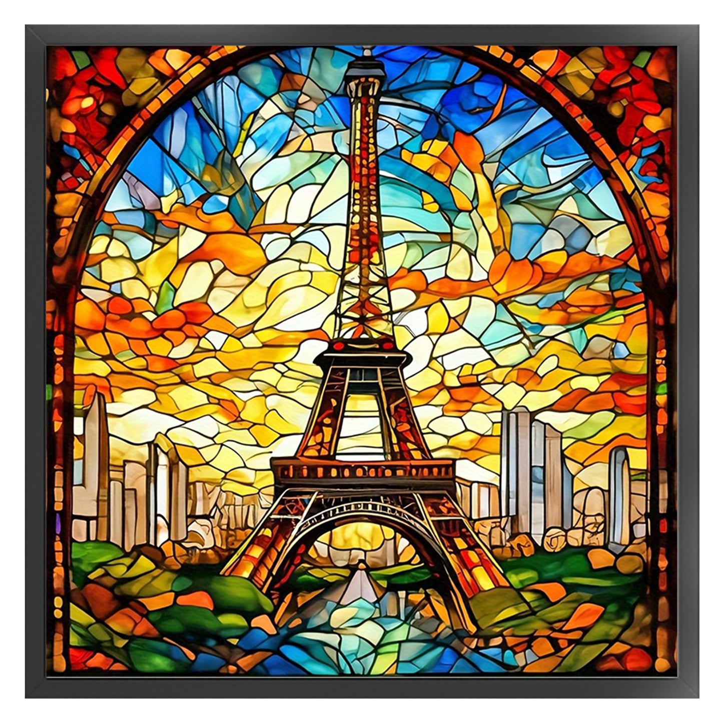Stained Glass - Eiffel Tower - Full 11CT Stamped Cross Stitch 45x45CM - Huacan