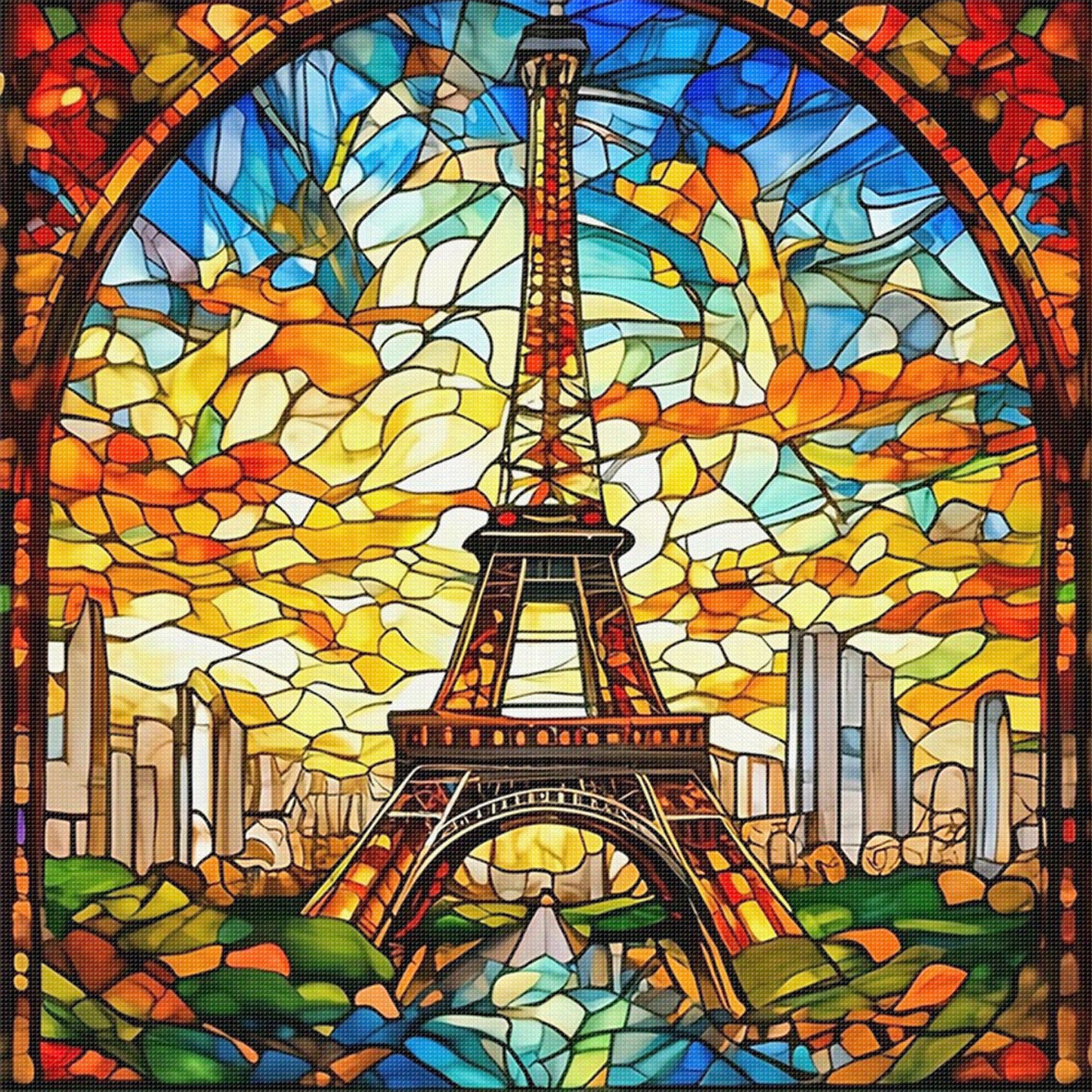 Stained Glass - Eiffel Tower - Full 11CT Stamped Cross Stitch 45x45CM - Huacan
