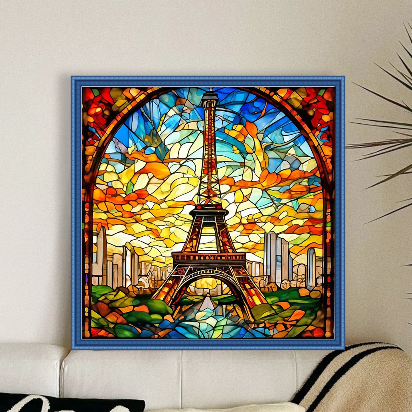 Stained Glass - Eiffel Tower - Full 11CT Stamped Cross Stitch 45x45CM - Huacan