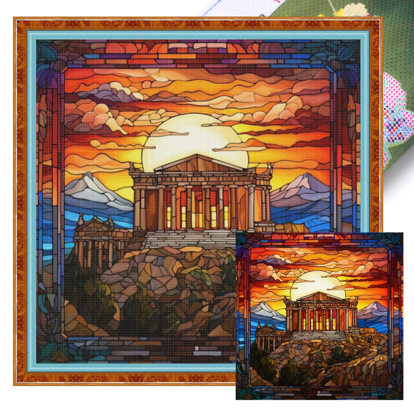 Stained Glass - Parthenon - Full 11CT Stamped Cross Stitch 45x45CM - Huacan
