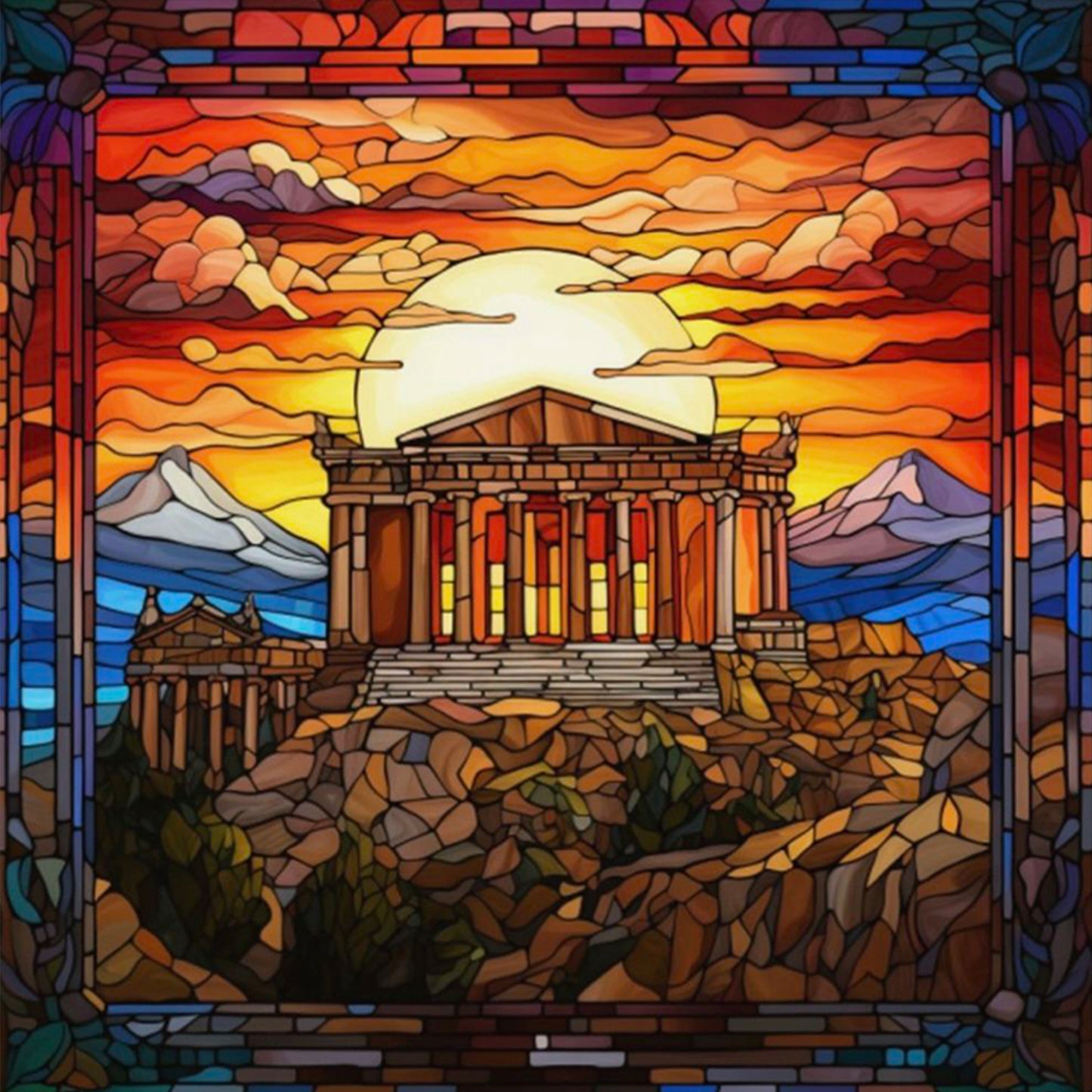 Stained Glass - Parthenon - Full 11CT Stamped Cross Stitch 45x45CM - Huacan