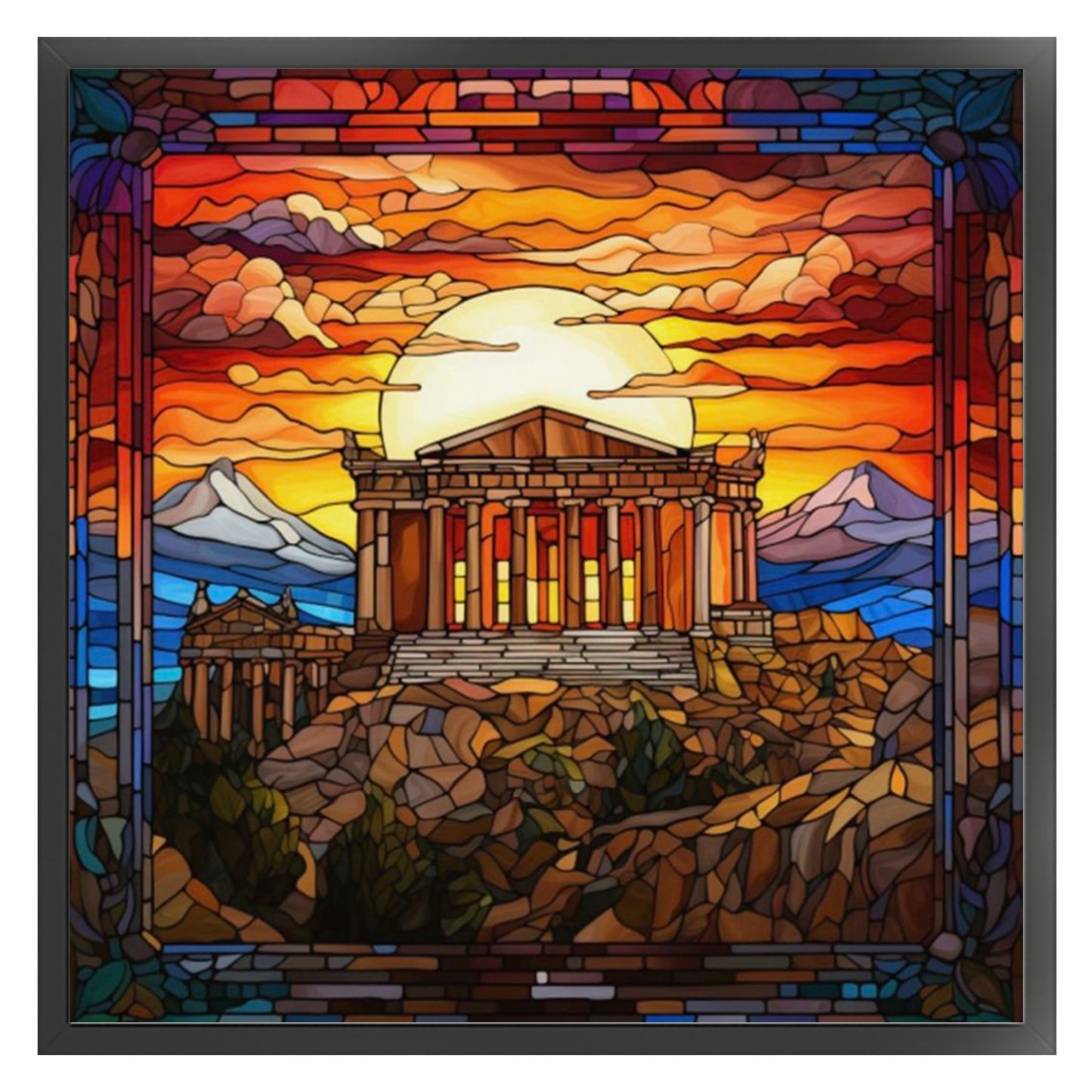 Stained Glass - Parthenon - Full 11CT Stamped Cross Stitch 45x45CM - Huacan
