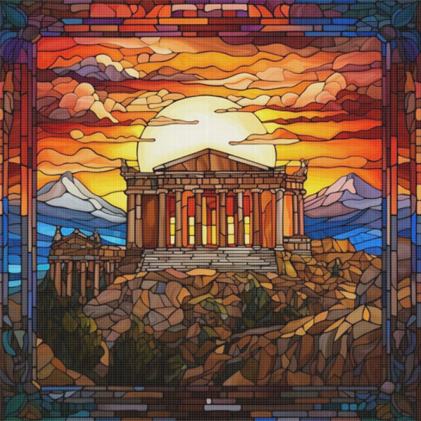 Stained Glass - Parthenon - Full 11CT Stamped Cross Stitch 45x45CM - Huacan