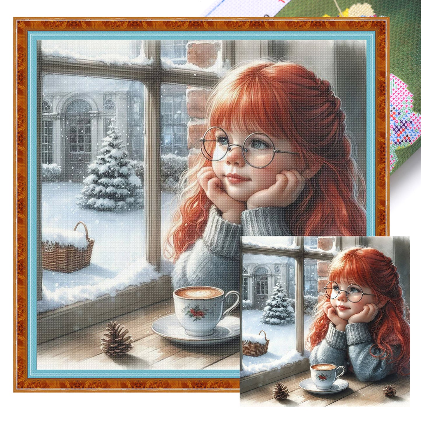 Girl By Window - Full 11CT Stamped Cross Stitch 45x45CM - Huacan
