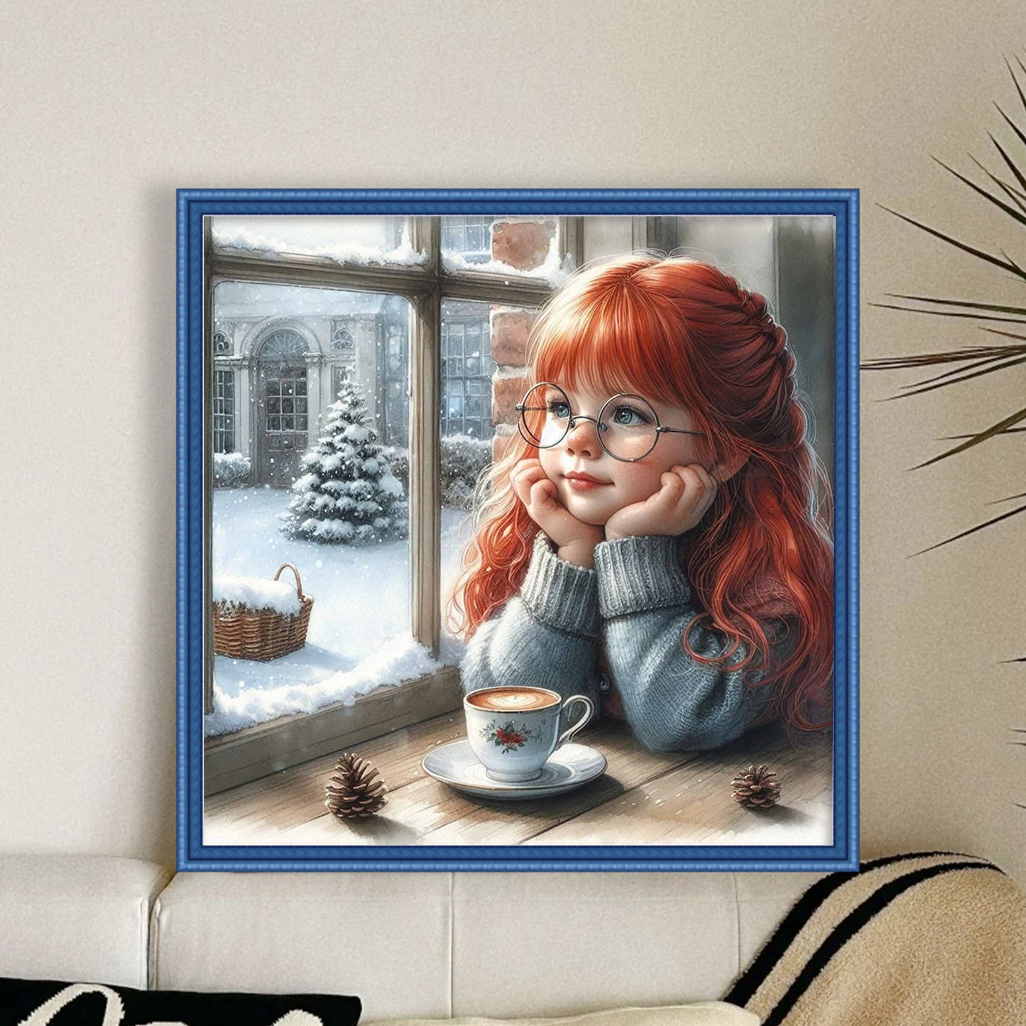 Girl By Window - Full 11CT Stamped Cross Stitch 45x45CM - Huacan