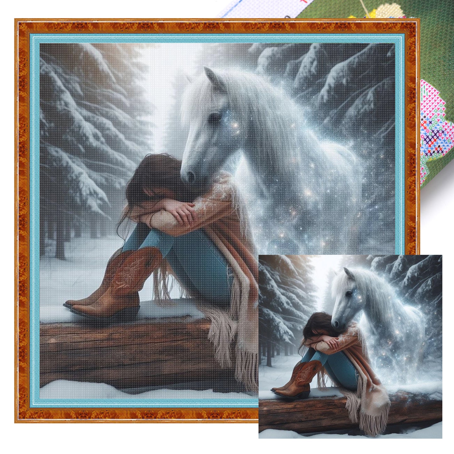 Girl And Horse - Full 11CT Stamped Cross Stitch 45x45CM - Huacan
