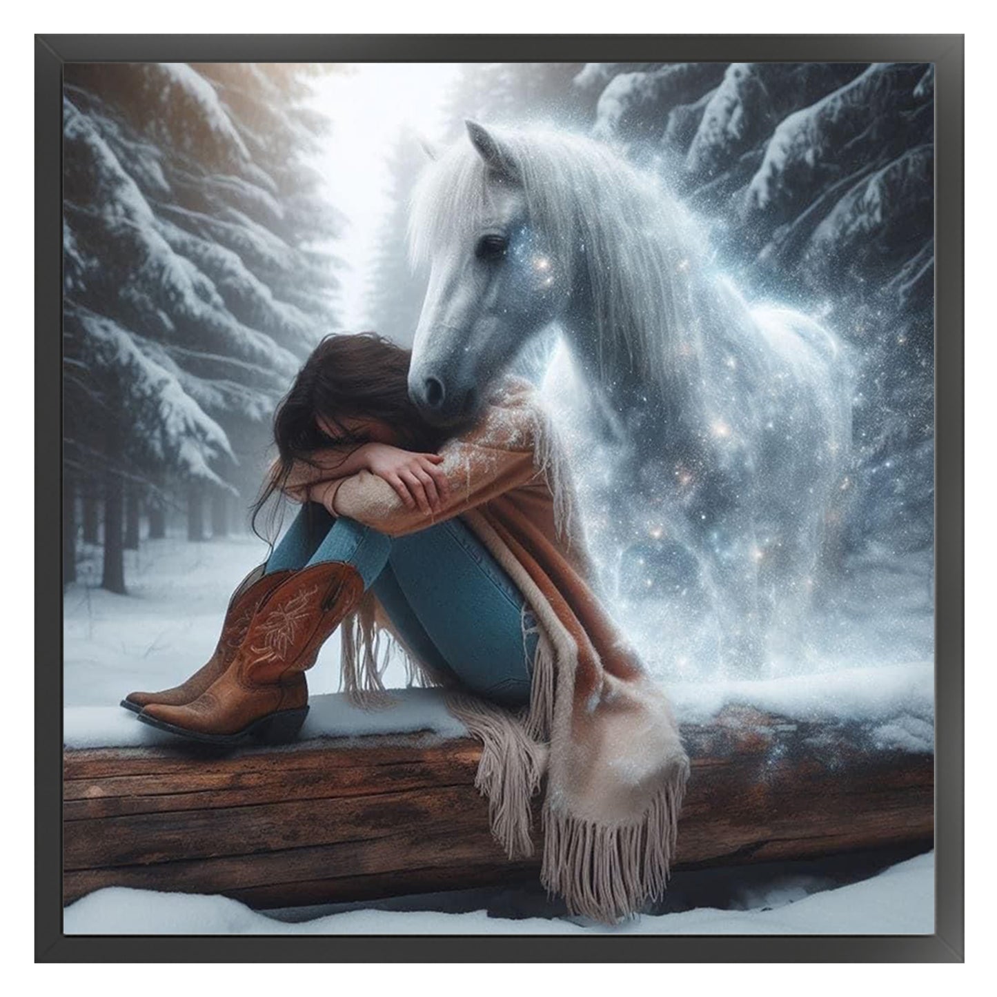 Girl And Horse - Full 11CT Stamped Cross Stitch 45x45CM - Huacan