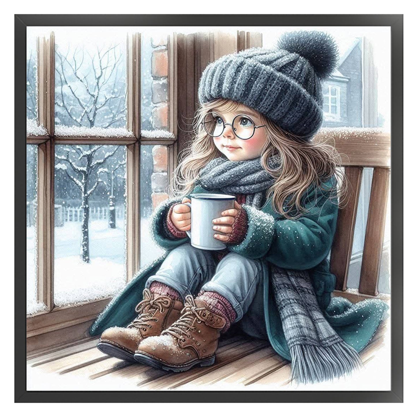 Girl By Window - Full 11CT Stamped Cross Stitch 45x45CM - Huacan