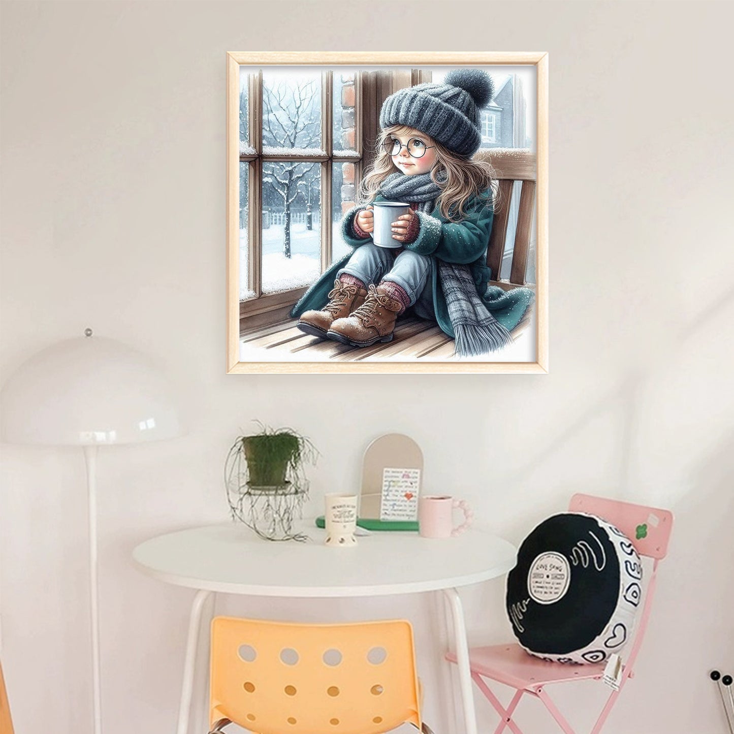 Girl By Window - Full 11CT Stamped Cross Stitch 45x45CM - Huacan