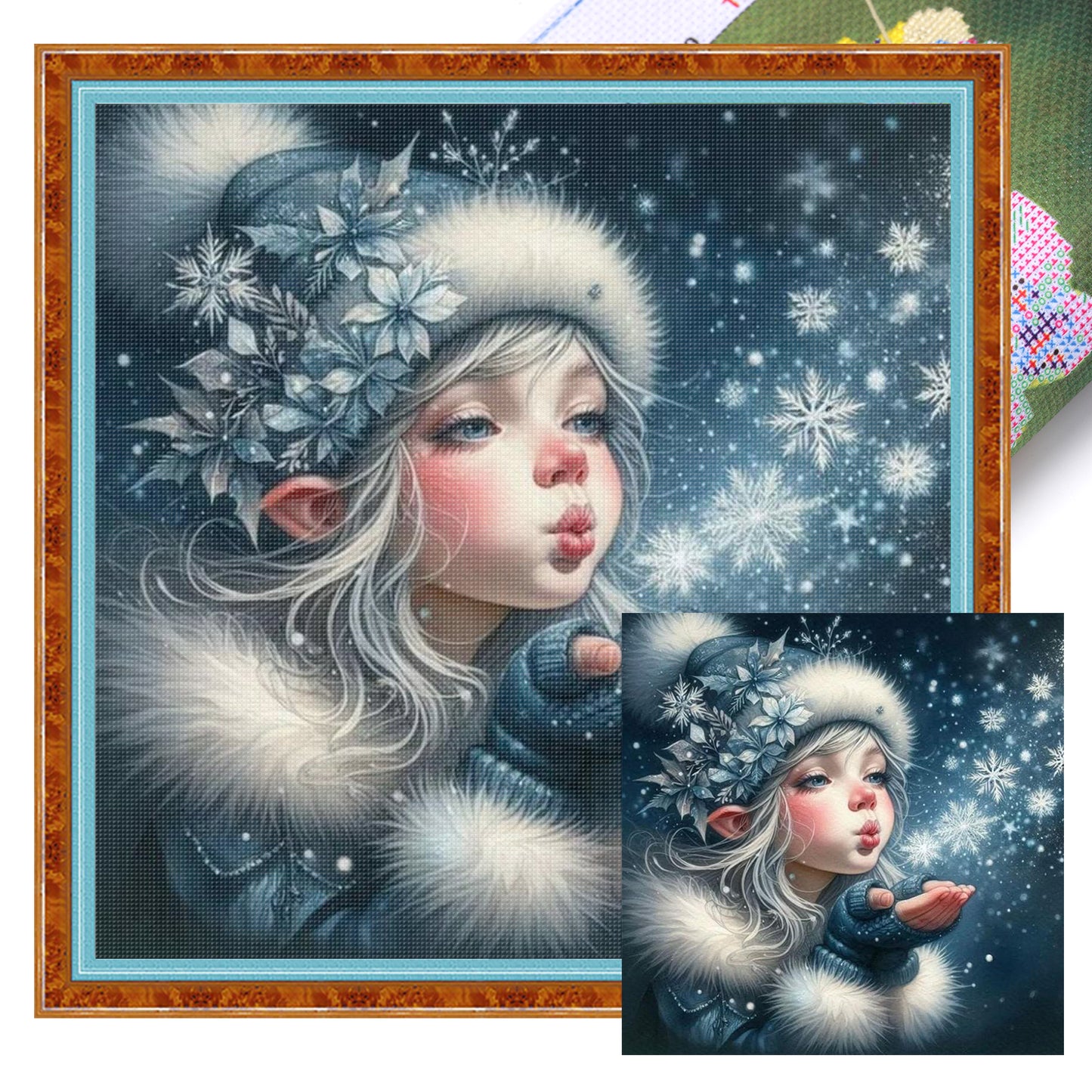 Girl In Snow Wind - Full 11CT Stamped Cross Stitch 45x45CM - Huacan