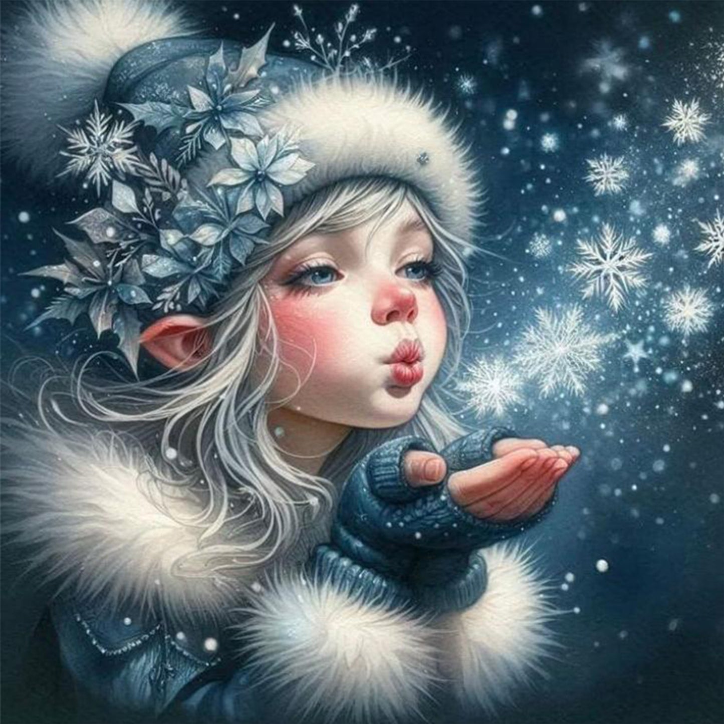 Girl In Snow Wind - Full 11CT Stamped Cross Stitch 45x45CM - Huacan