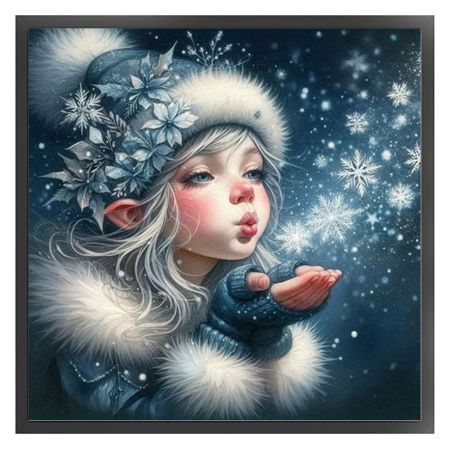 Girl In Snow Wind - Full 11CT Stamped Cross Stitch 45x45CM - Huacan