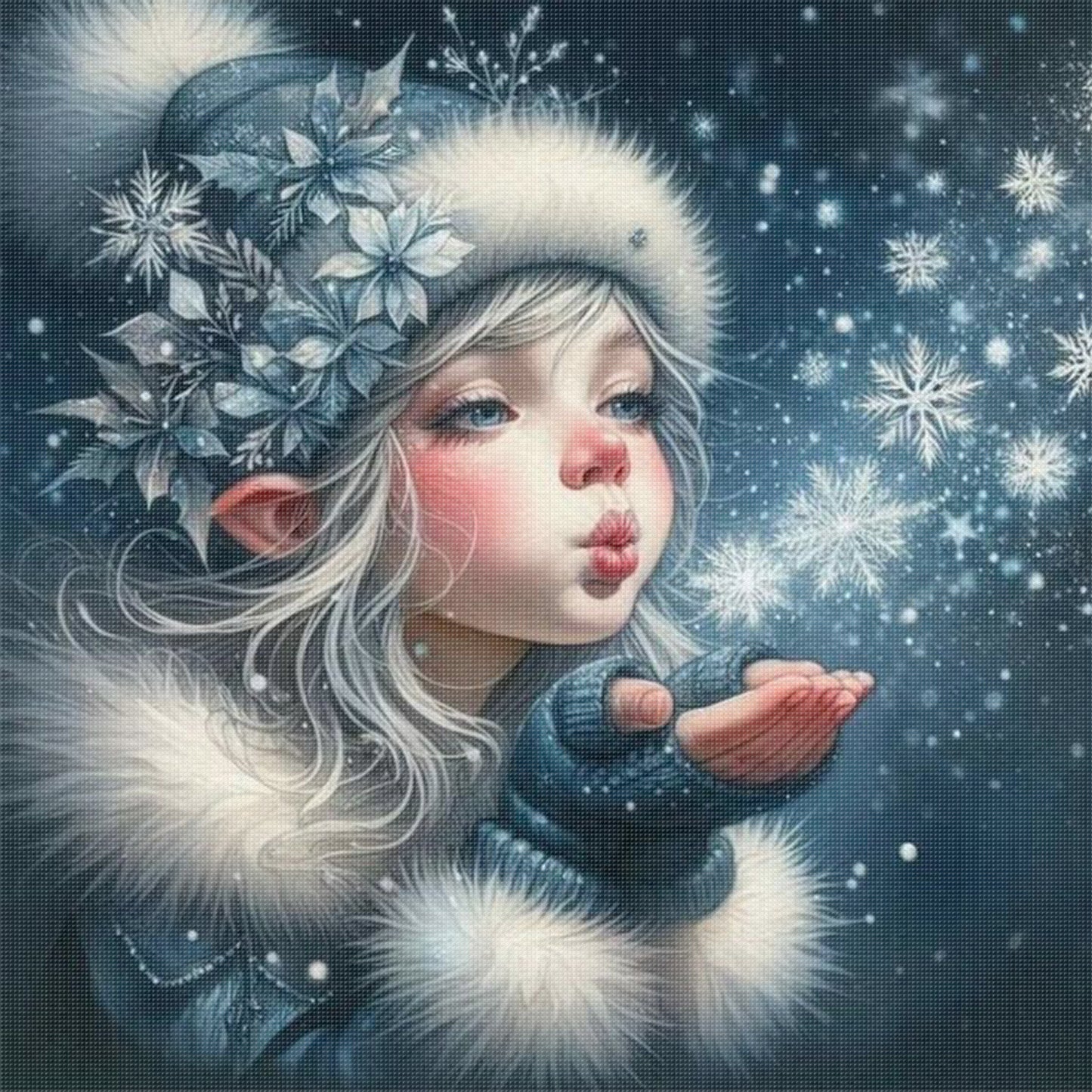 Girl In Snow Wind - Full 11CT Stamped Cross Stitch 45x45CM - Huacan