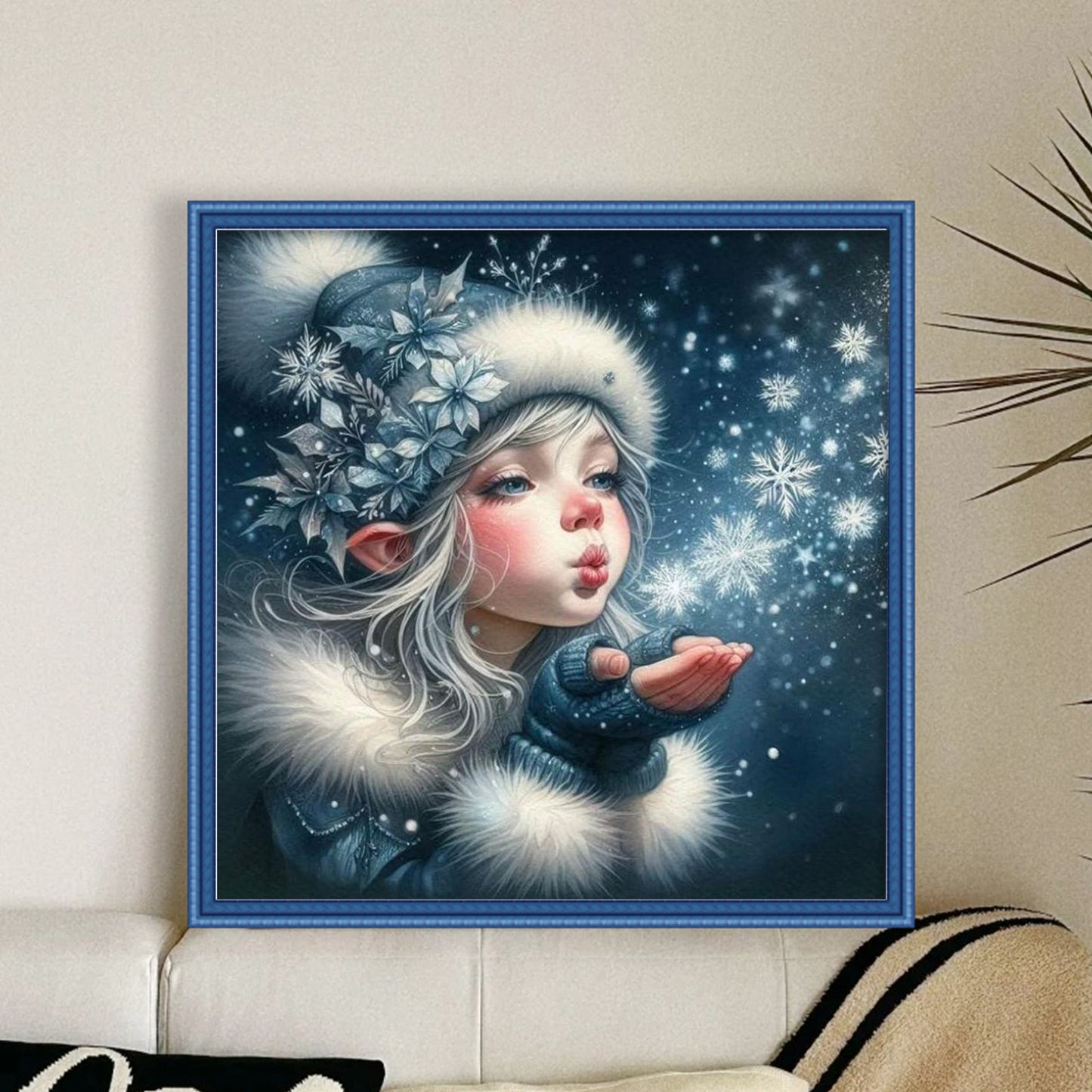 Girl In Snow Wind - Full 11CT Stamped Cross Stitch 45x45CM - Huacan