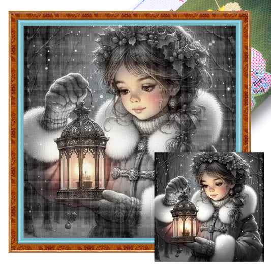 Girl With Lantern - Full 11CT Stamped Cross Stitch 45x45CM - Huacan