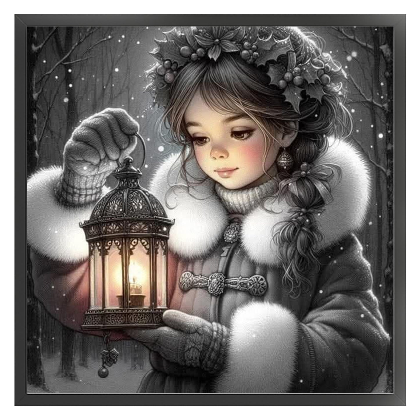 Girl With Lantern - Full 11CT Stamped Cross Stitch 45x45CM - Huacan