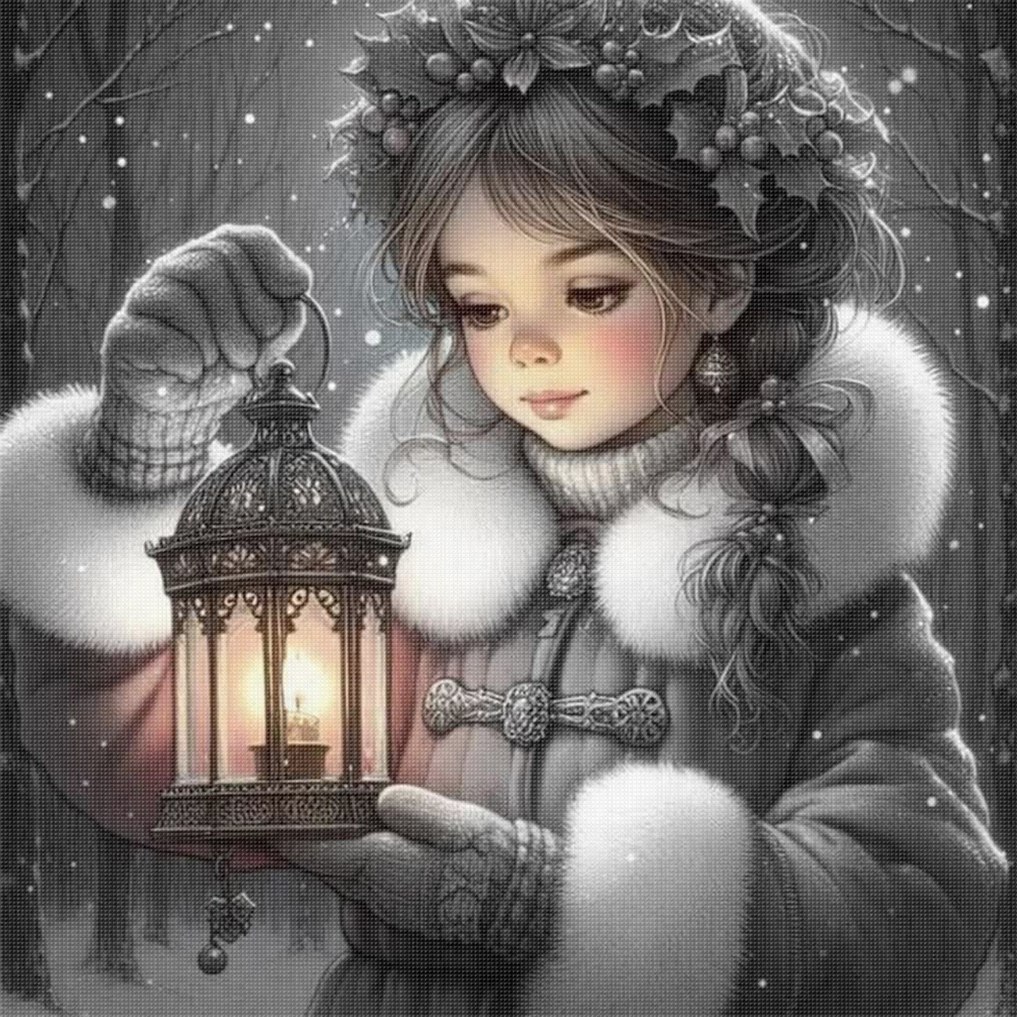 Girl With Lantern - Full 11CT Stamped Cross Stitch 45x45CM - Huacan
