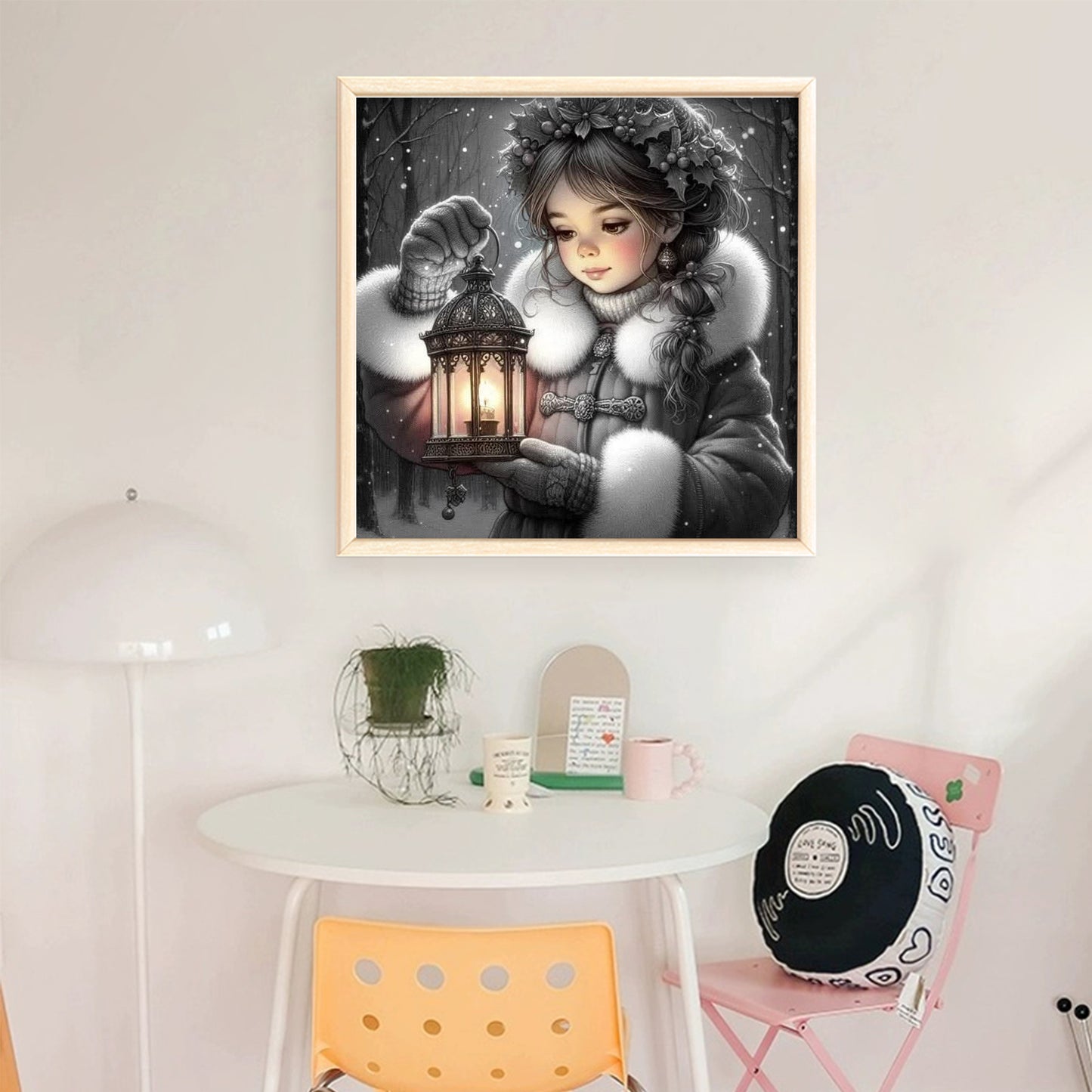 Girl With Lantern - Full 11CT Stamped Cross Stitch 45x45CM - Huacan