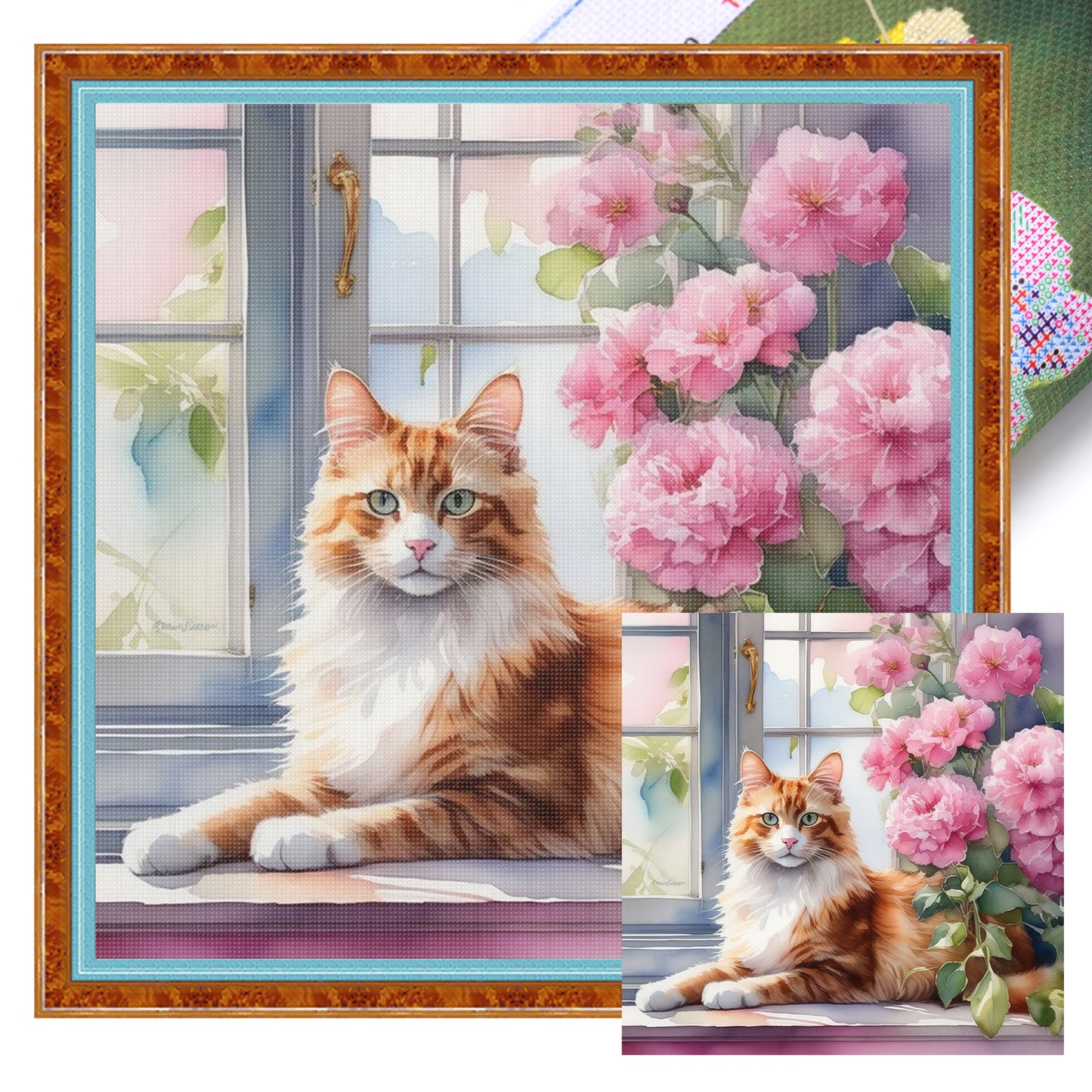 Cat By Window - Full 11CT Stamped Cross Stitch 40x40CM - Huacan