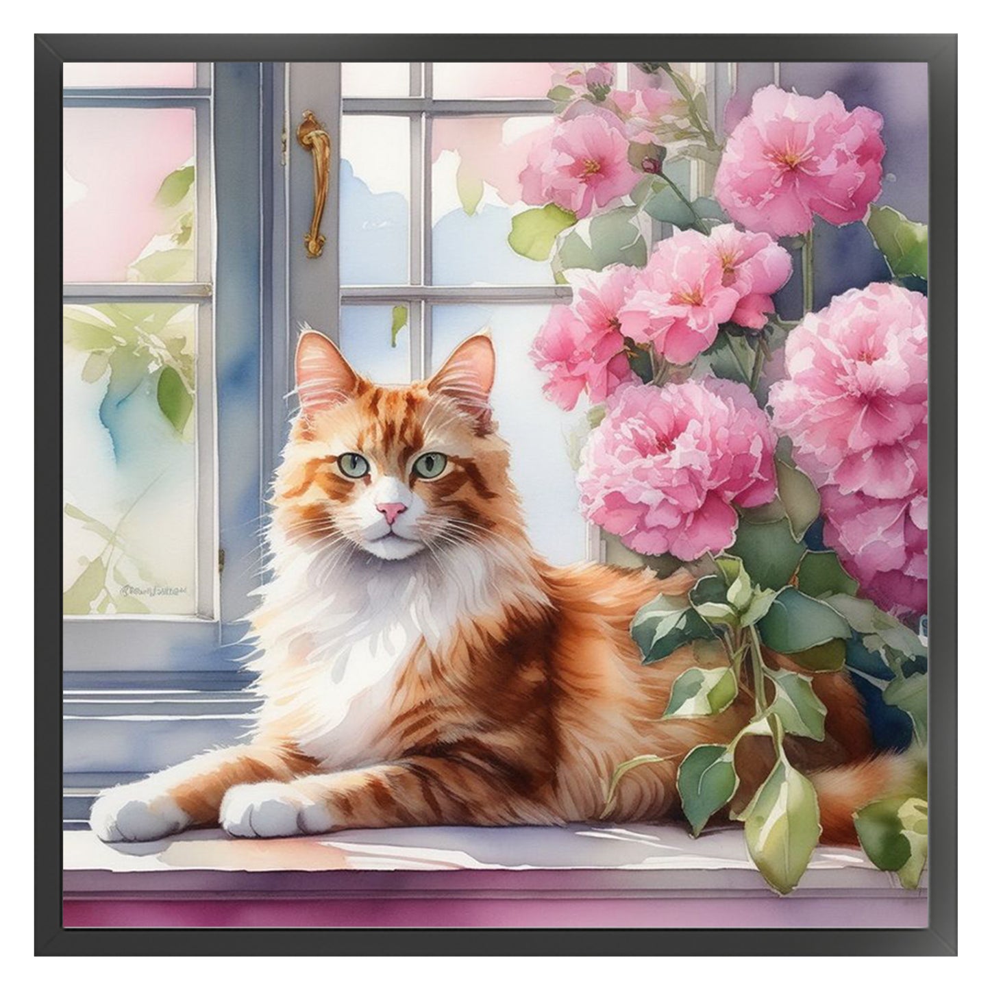 Cat By Window - Full 11CT Stamped Cross Stitch 40x40CM - Huacan