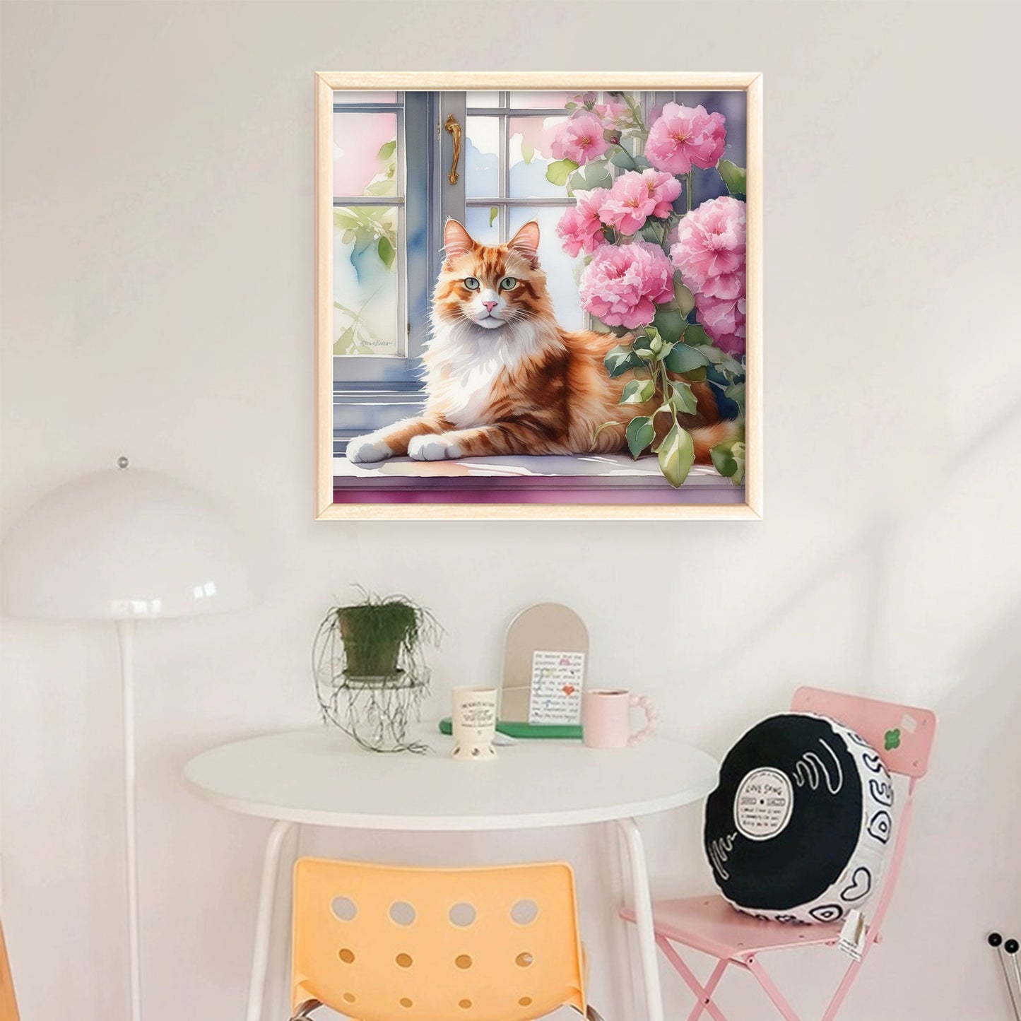 Cat By Window - Full 11CT Stamped Cross Stitch 40x40CM - Huacan