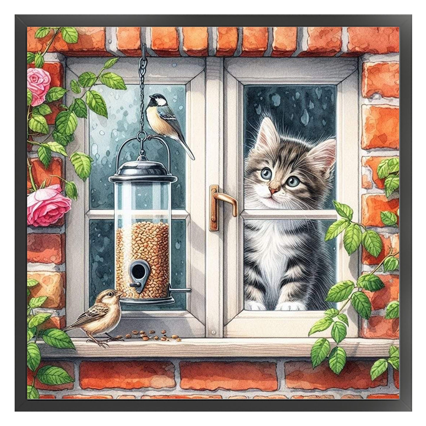 Cat By Window - Full 11CT Stamped Cross Stitch 40x40CM - Huacan