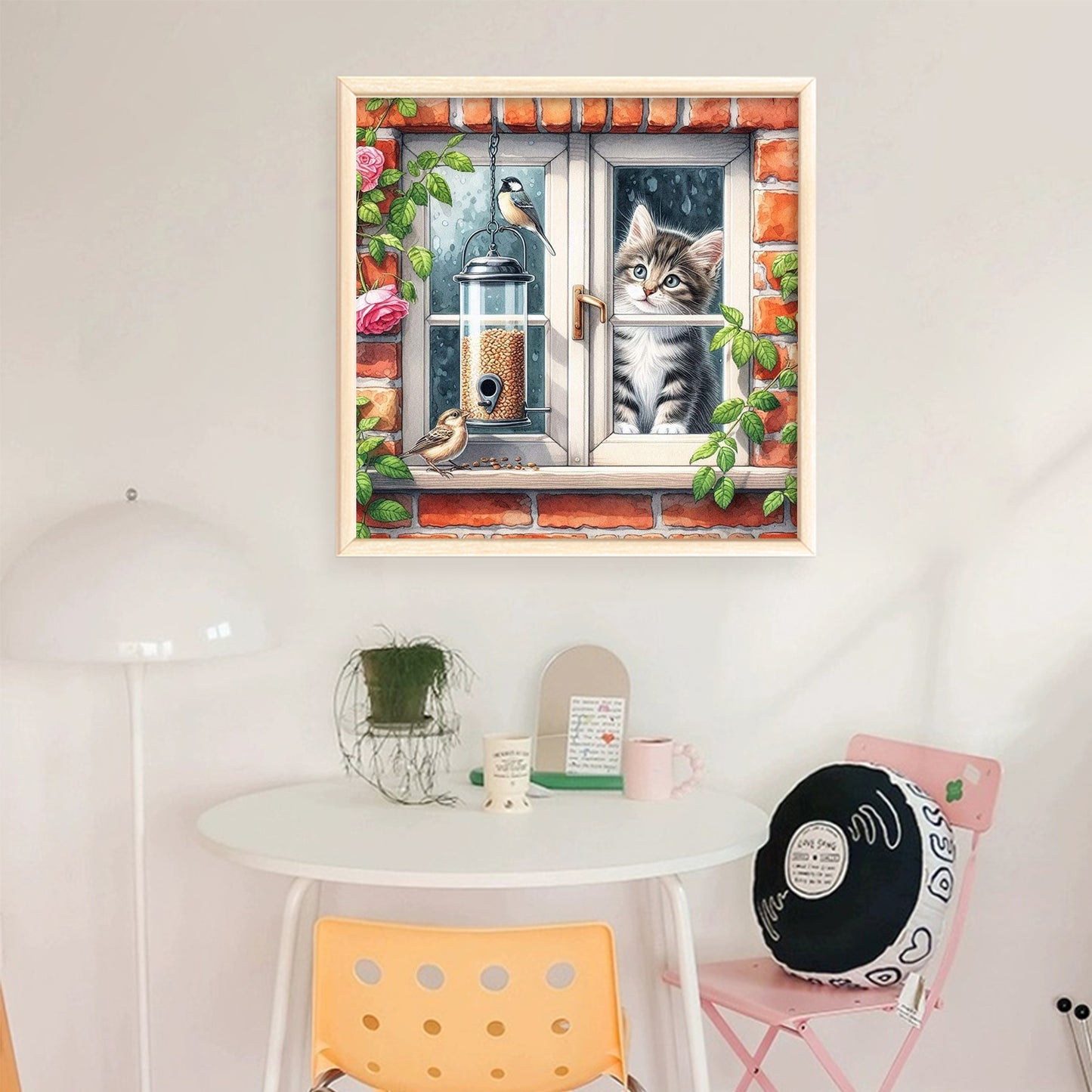 Cat By Window - Full 11CT Stamped Cross Stitch 40x40CM - Huacan