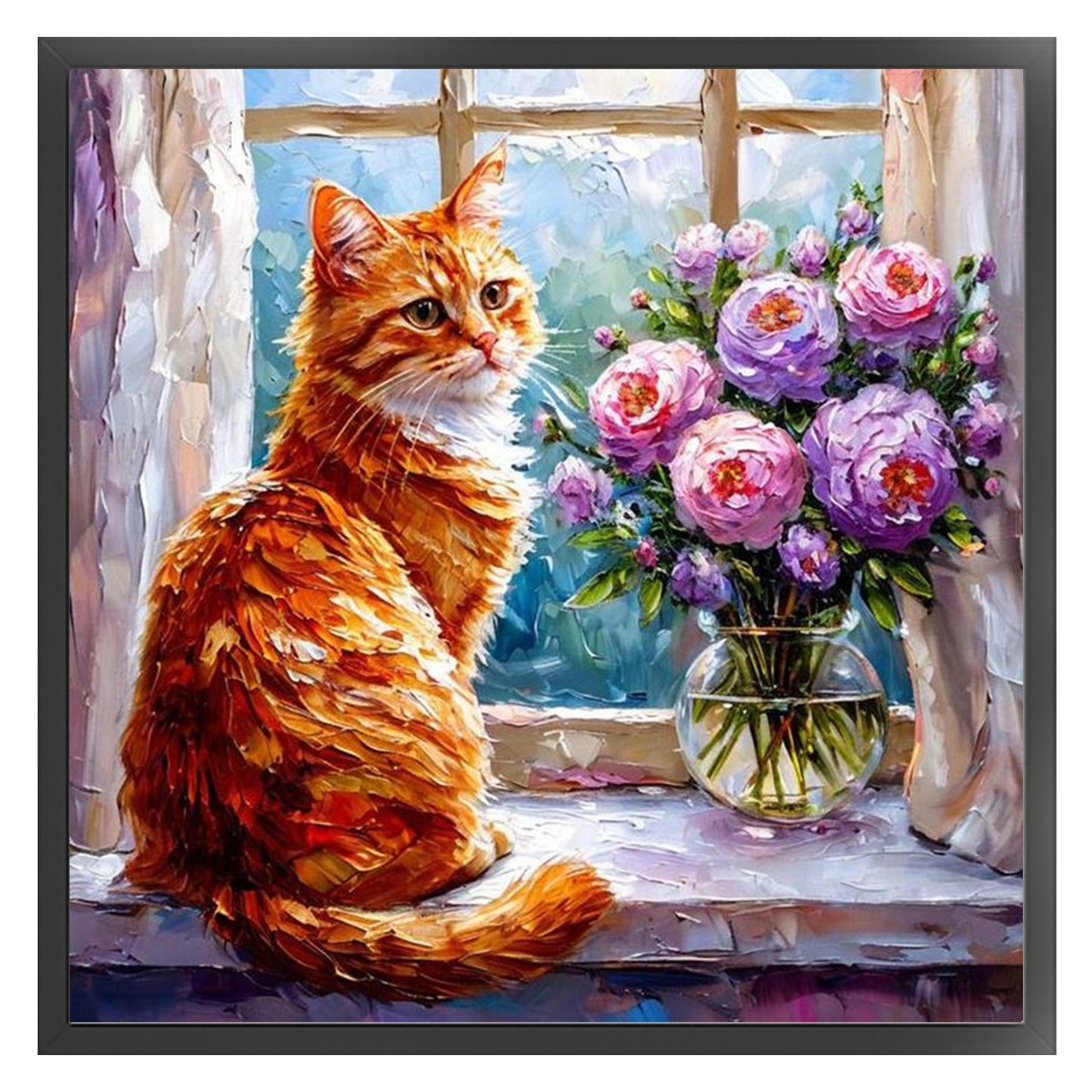 Cat By Window - Full 11CT Stamped Cross Stitch 40x40CM - Huacan