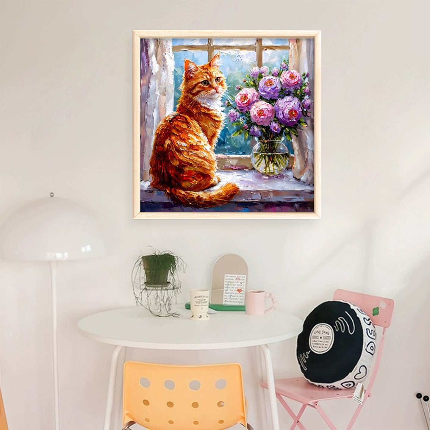 Cat By Window - Full 11CT Stamped Cross Stitch 40x40CM - Huacan