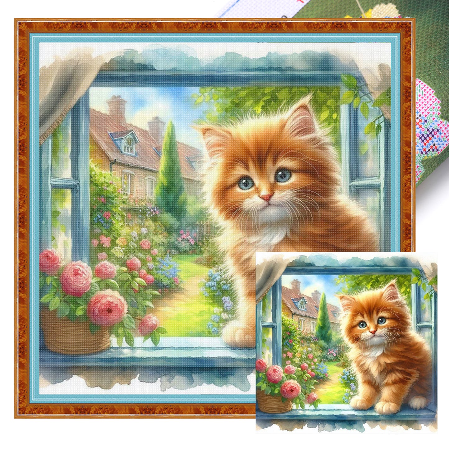 Cat By Window - Full 11CT Stamped Cross Stitch 40x40CM - Huacan
