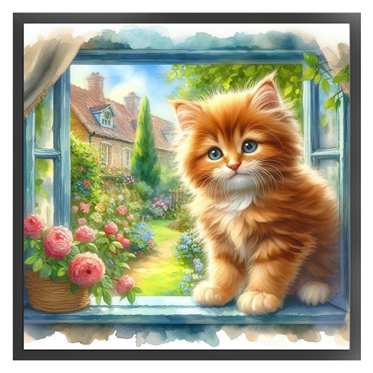 Cat By Window - Full 11CT Stamped Cross Stitch 40x40CM - Huacan