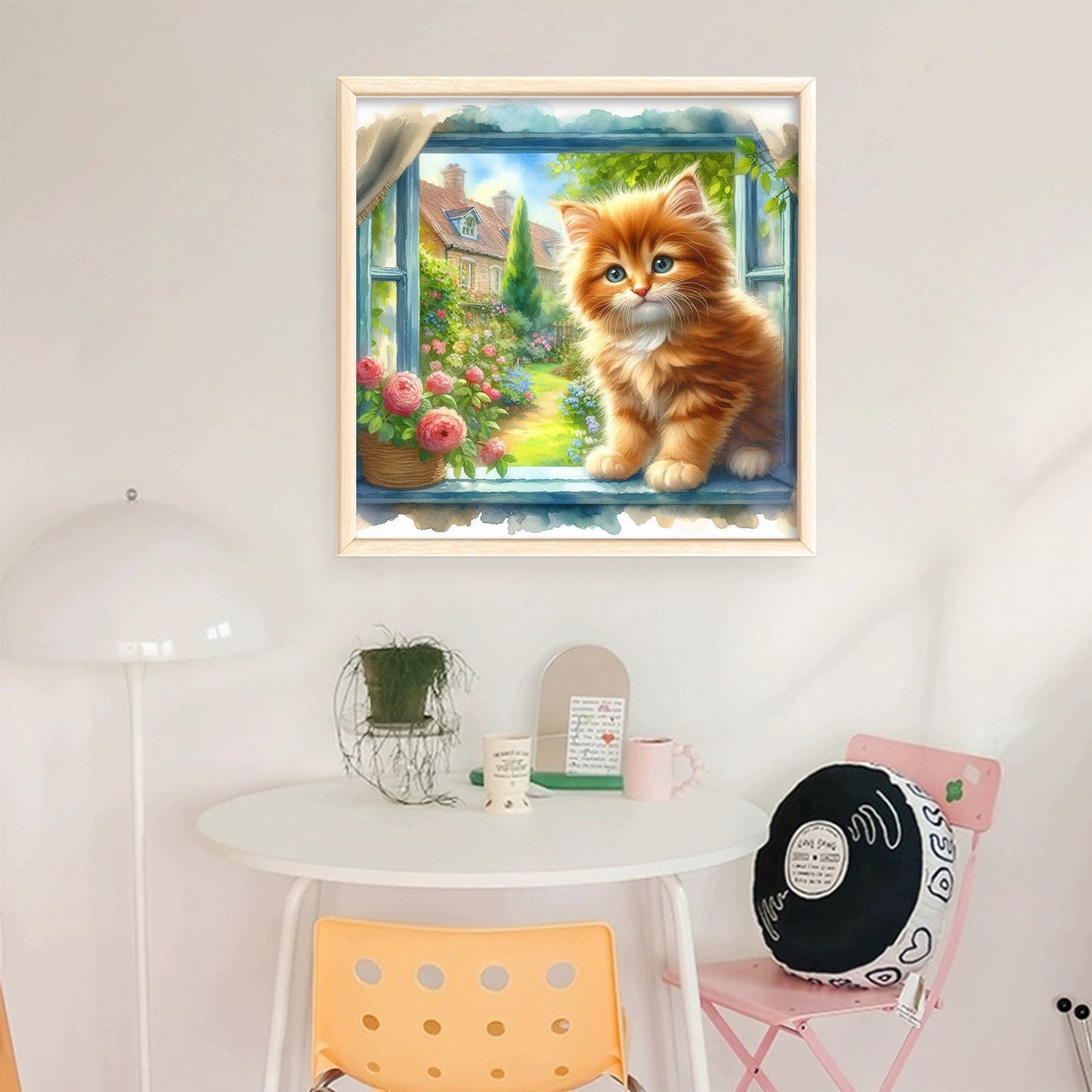 Cat By Window - Full 11CT Stamped Cross Stitch 40x40CM - Huacan