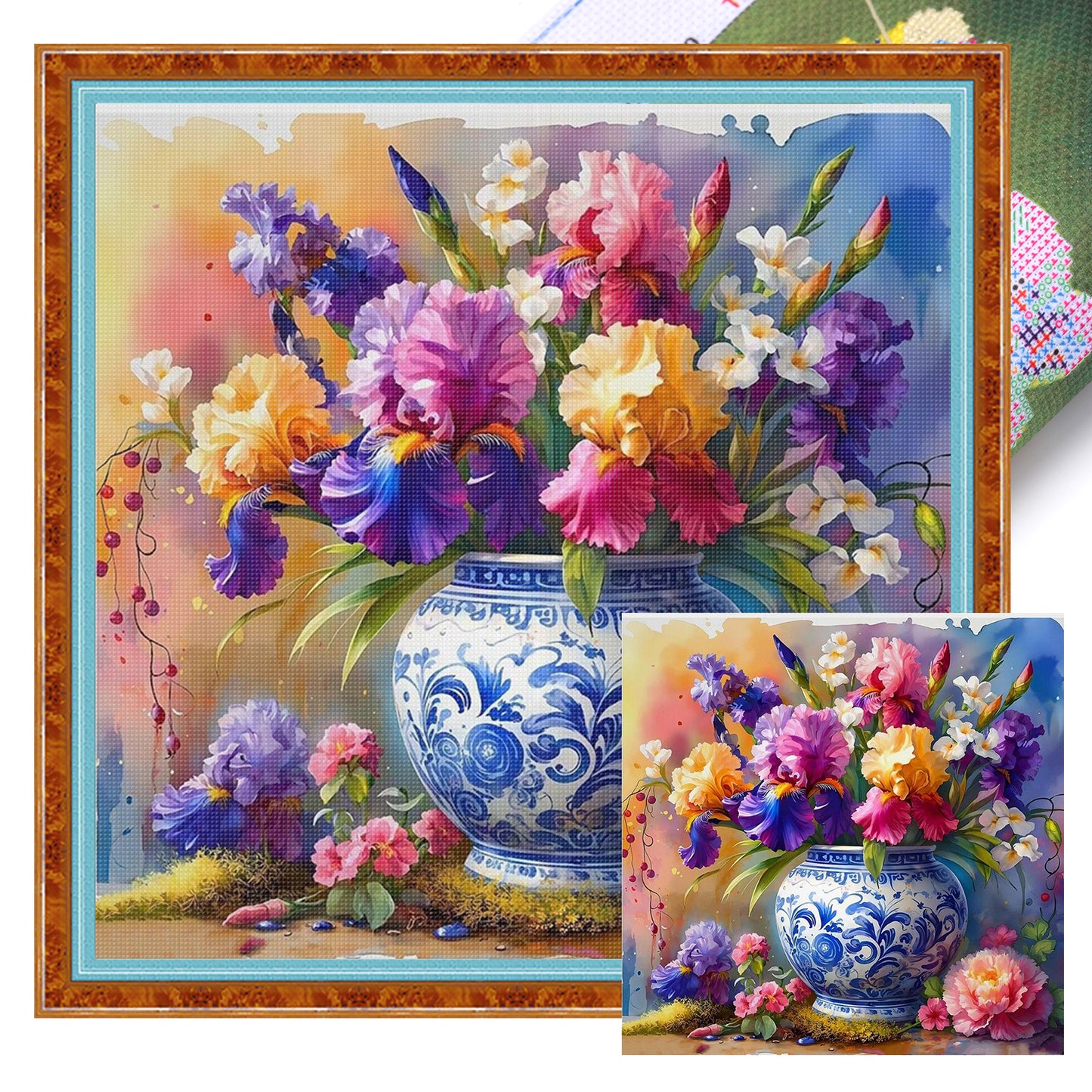 Vase - Full 11CT Stamped Cross Stitch 40x40CM - Huacan