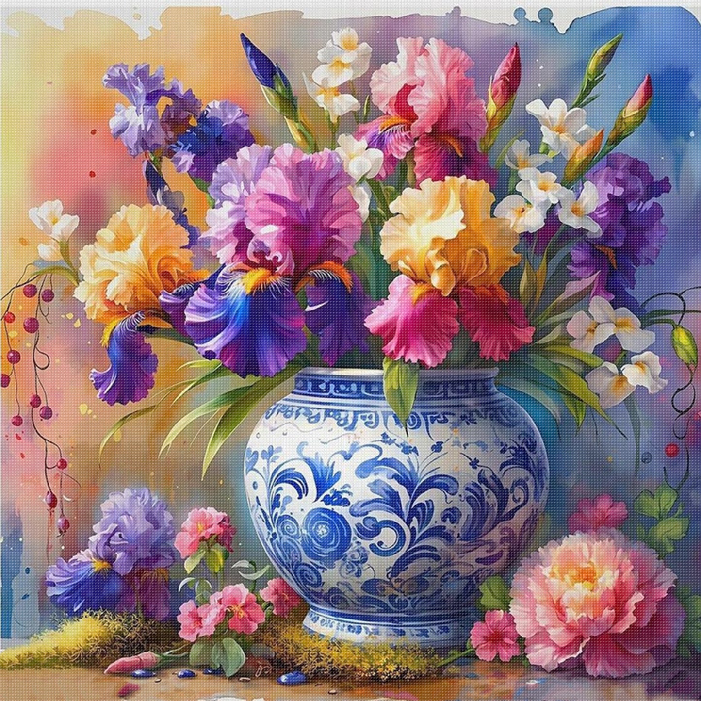 Vase - Full 11CT Stamped Cross Stitch 40x40CM - Huacan