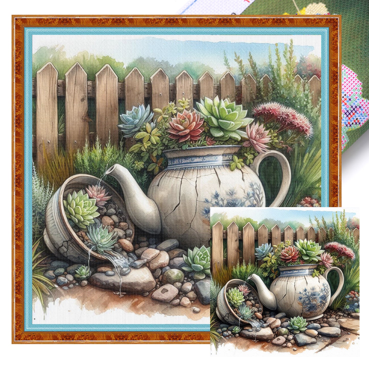 Succulent - Full 11CT Stamped Cross Stitch 40x40CM - Huacan