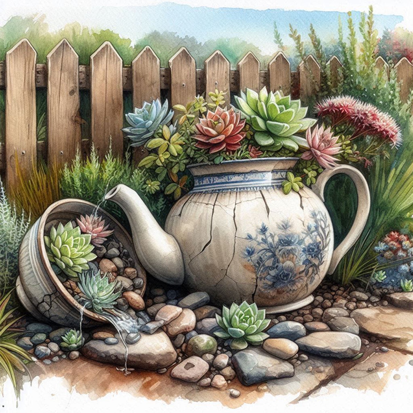 Succulent - Full 11CT Stamped Cross Stitch 40x40CM - Huacan