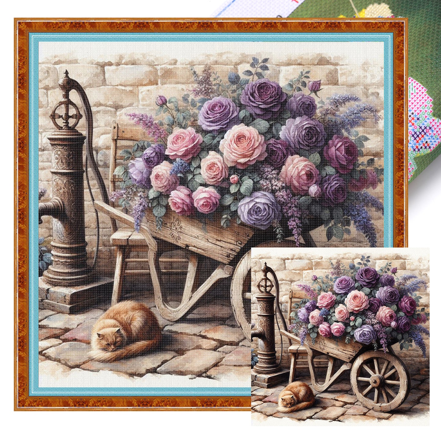 Flower Cart - Full 11CT Stamped Cross Stitch 40x40CM - Huacan