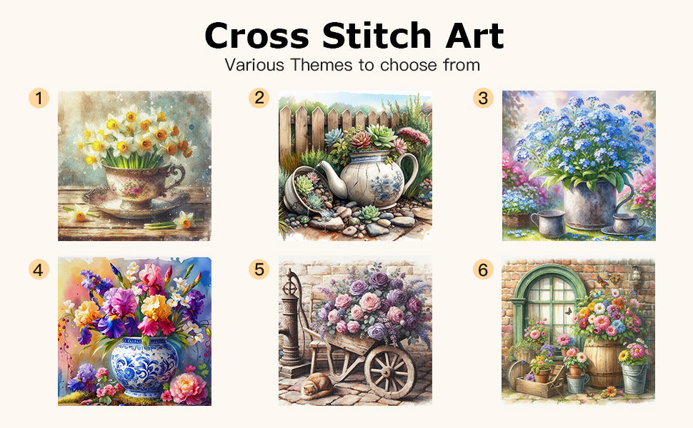 Flower Cart - Full 11CT Stamped Cross Stitch 40x40CM - Huacan