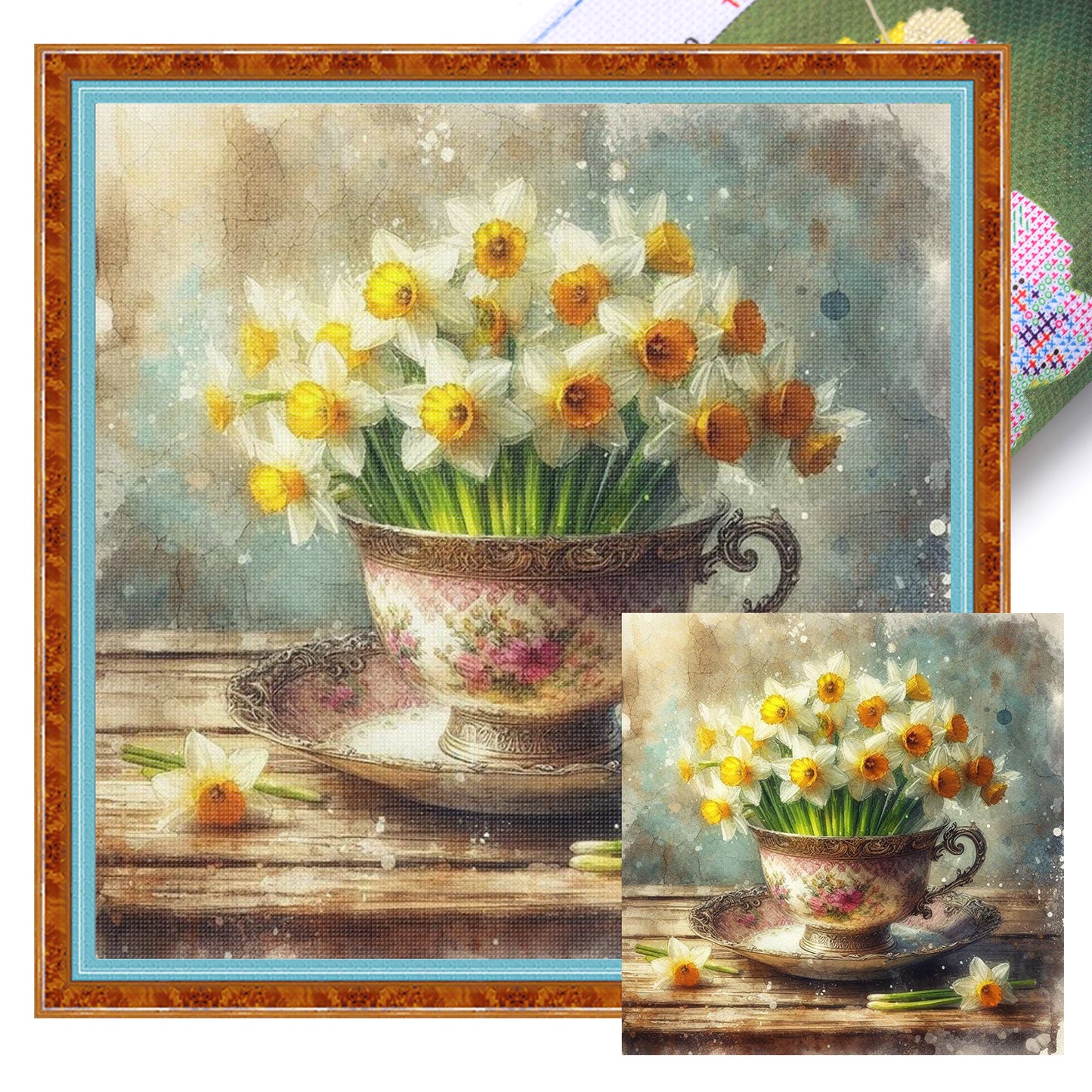Flower Teacup - Full 11CT Stamped Cross Stitch 40x40CM - Huacan