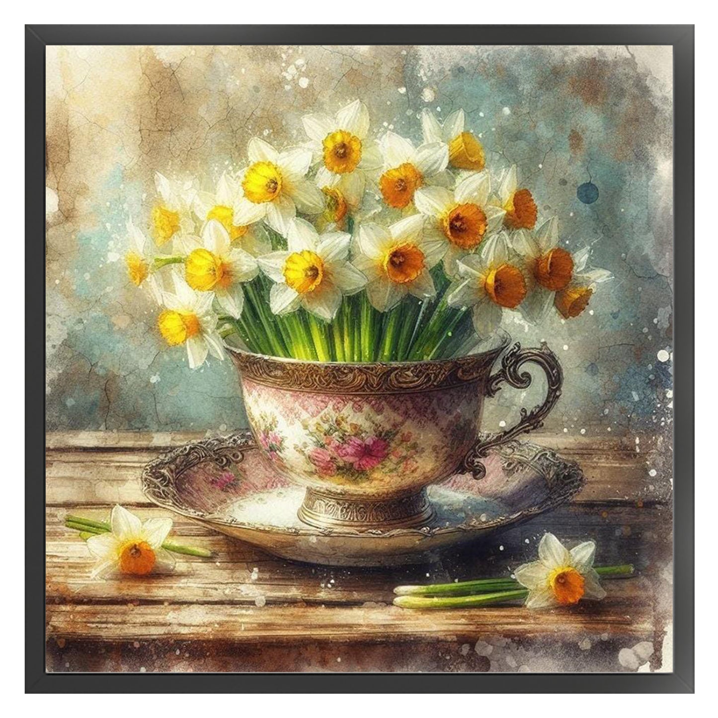 Flower Teacup - Full 11CT Stamped Cross Stitch 40x40CM - Huacan