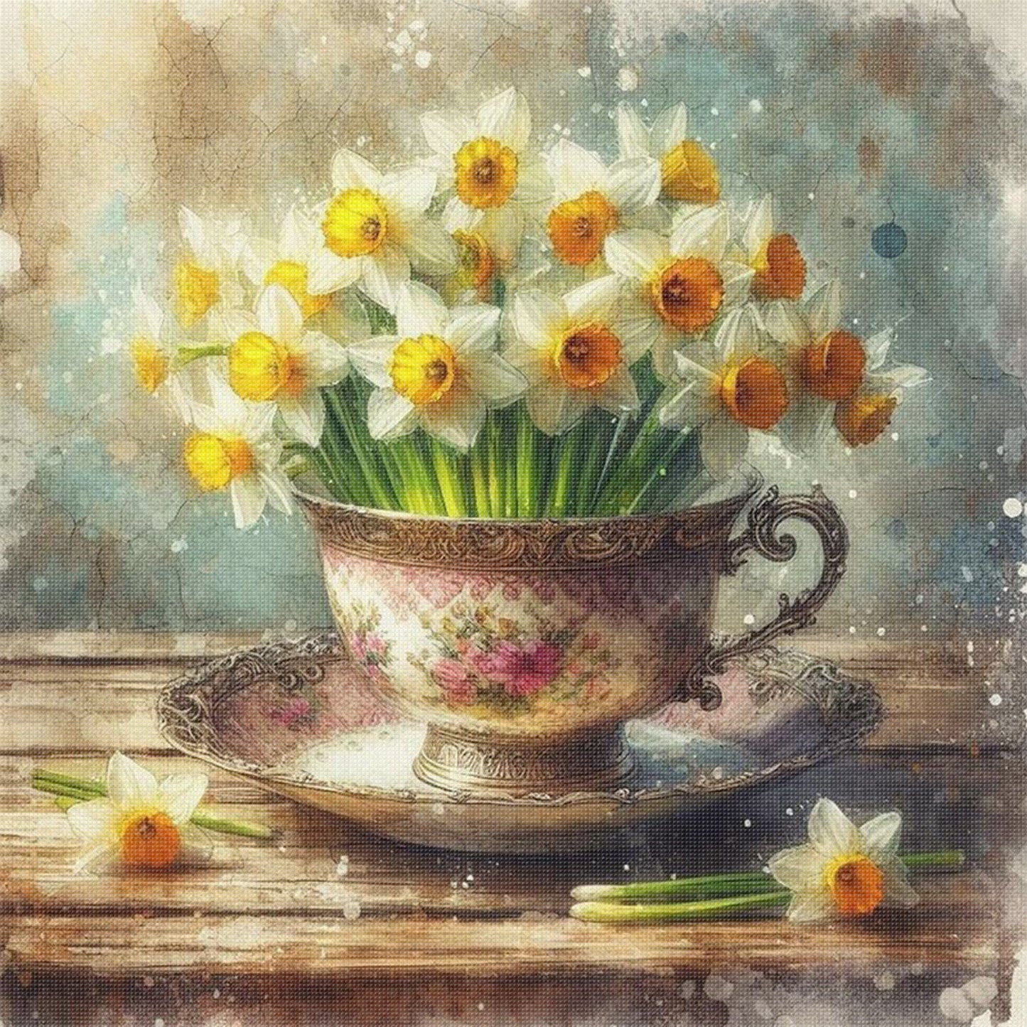 Flower Teacup - Full 11CT Stamped Cross Stitch 40x40CM - Huacan