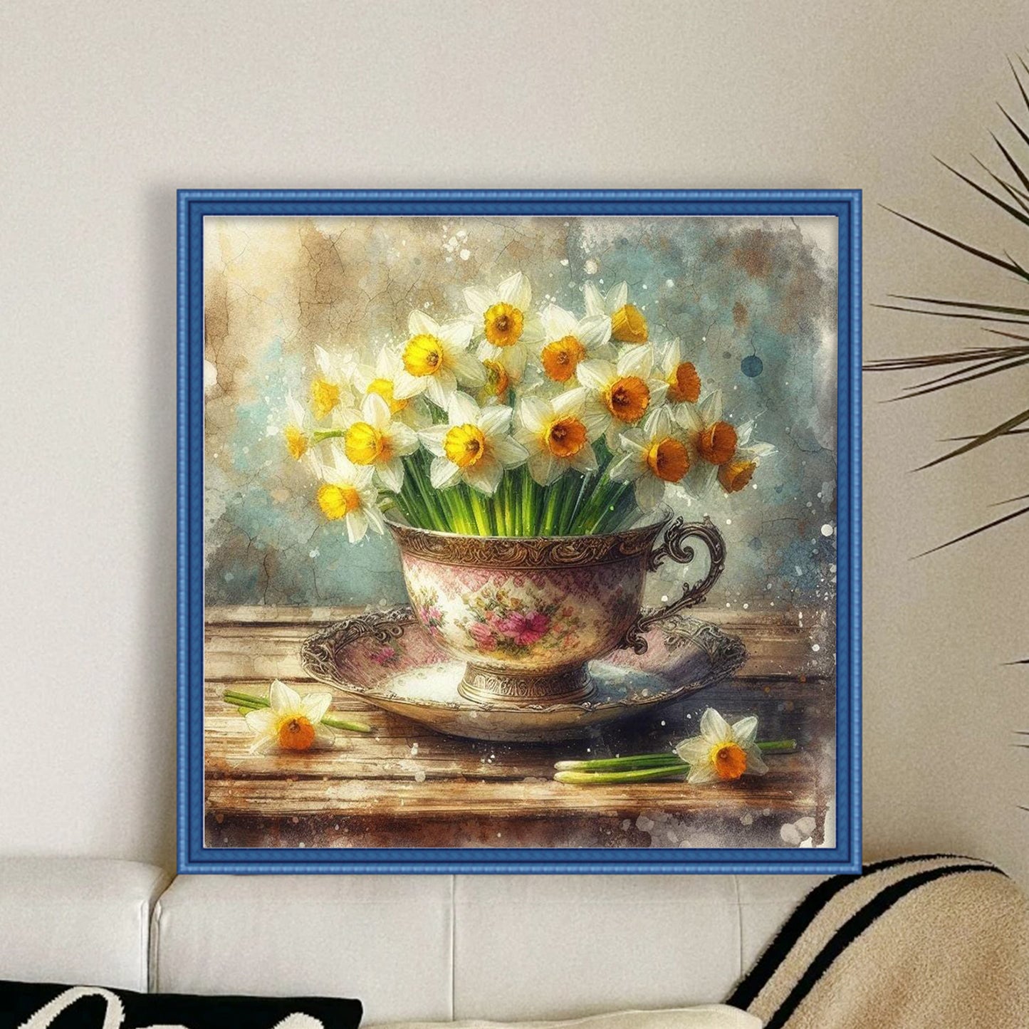 Flower Teacup - Full 11CT Stamped Cross Stitch 40x40CM - Huacan