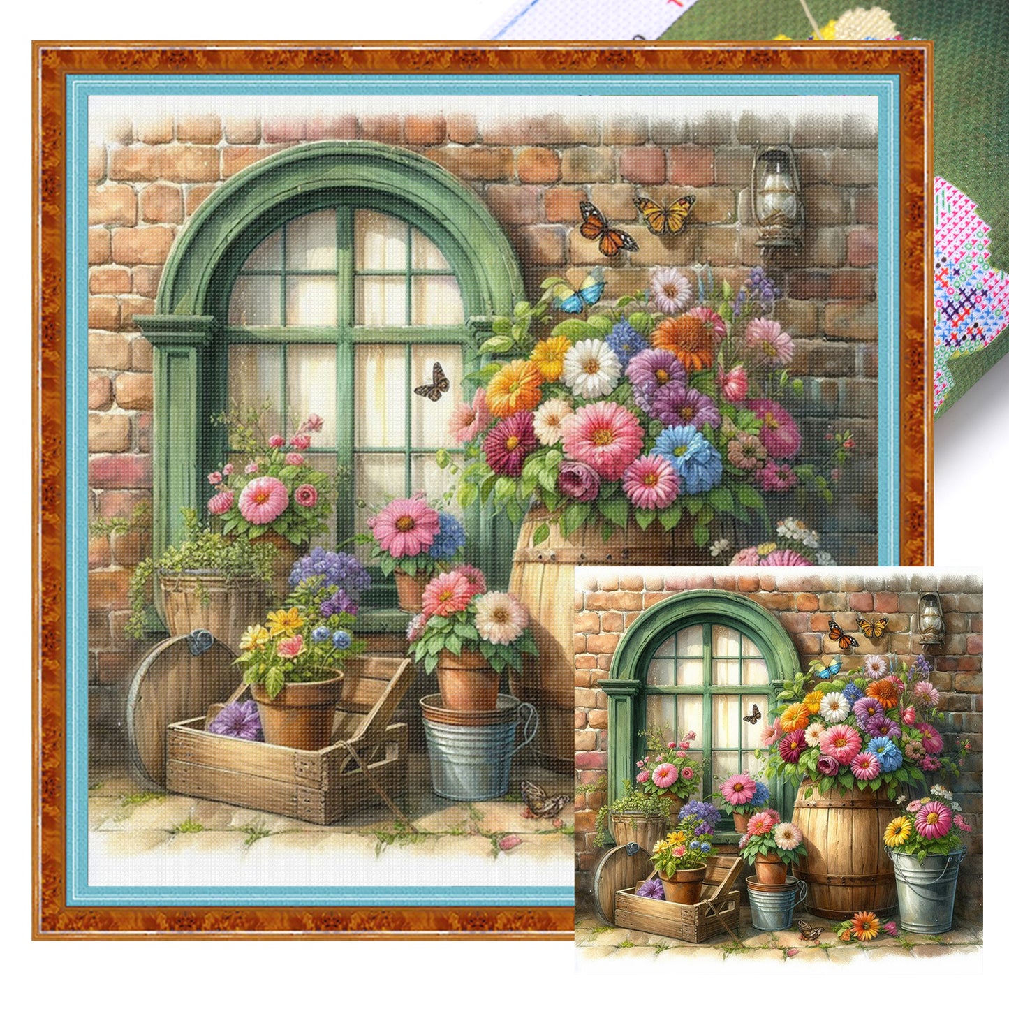 Flowers By Window - Full 11CT Stamped Cross Stitch 40x40CM - Huacan