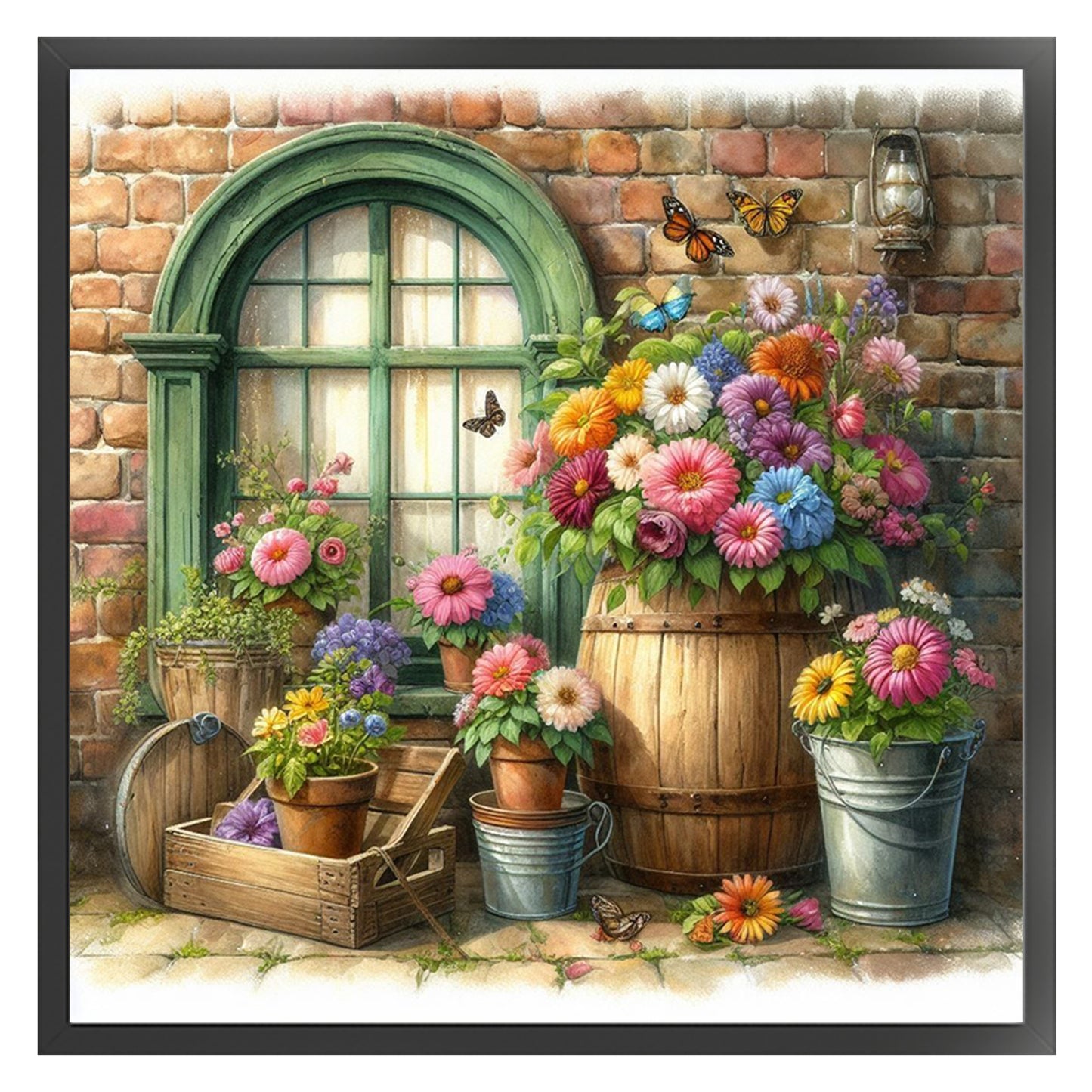Flowers By Window - Full 11CT Stamped Cross Stitch 40x40CM - Huacan