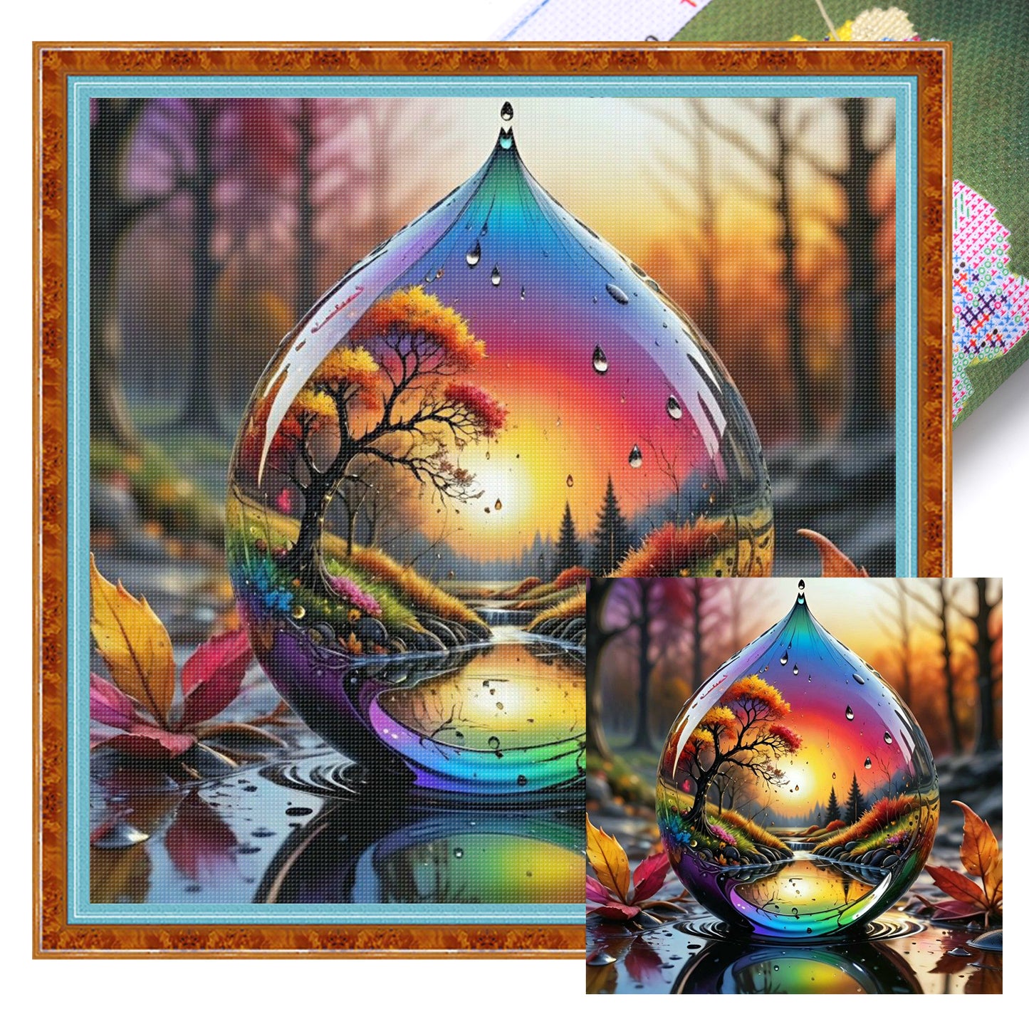 Water Drop Scenery - Full 11CT Stamped Cross Stitch 45x45CM - Huacan