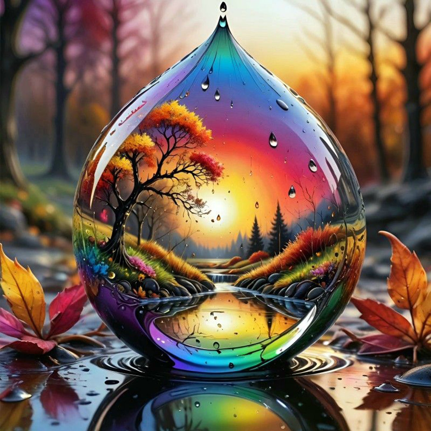 Water Drop Scenery - Full 11CT Stamped Cross Stitch 45x45CM - Huacan