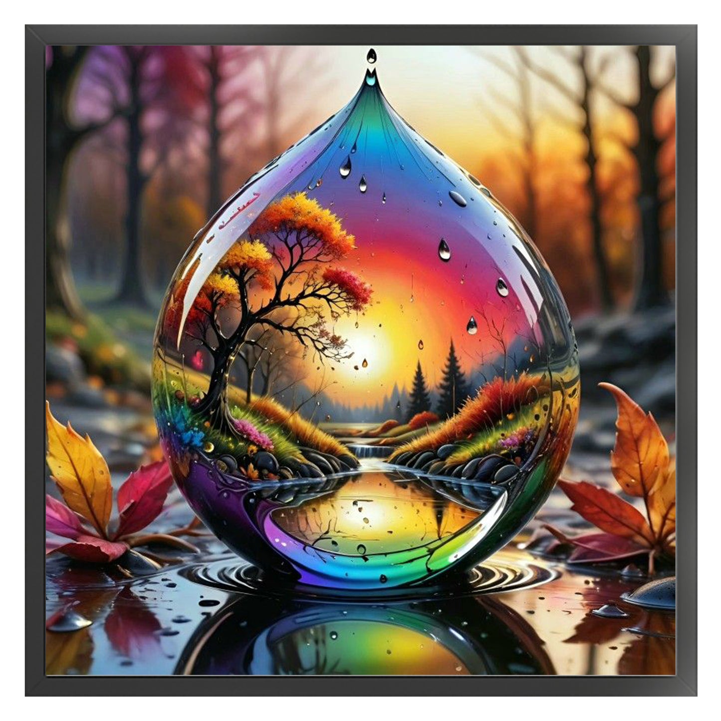 Water Drop Scenery - Full 11CT Stamped Cross Stitch 45x45CM - Huacan