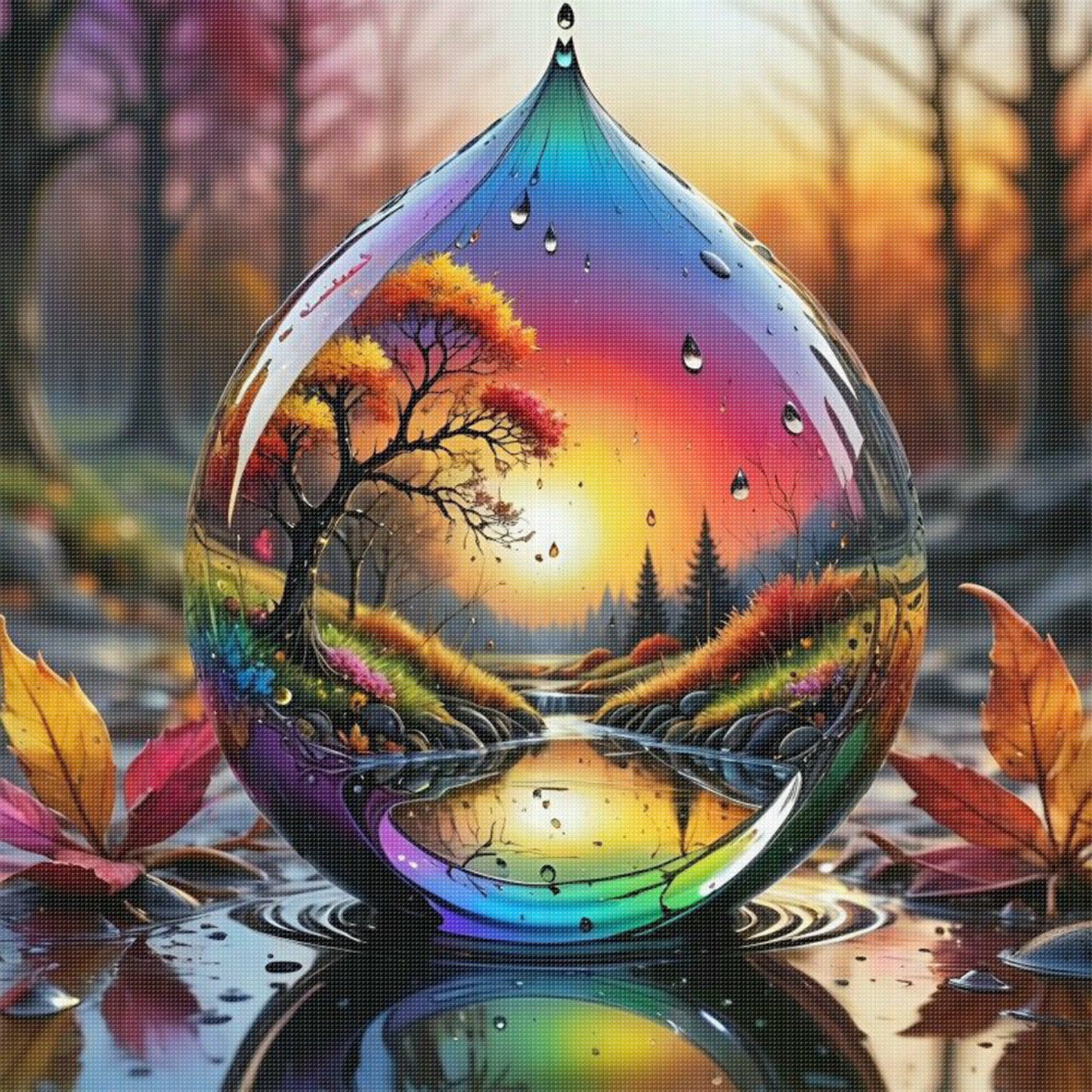 Water Drop Scenery - Full 11CT Stamped Cross Stitch 45x45CM - Huacan