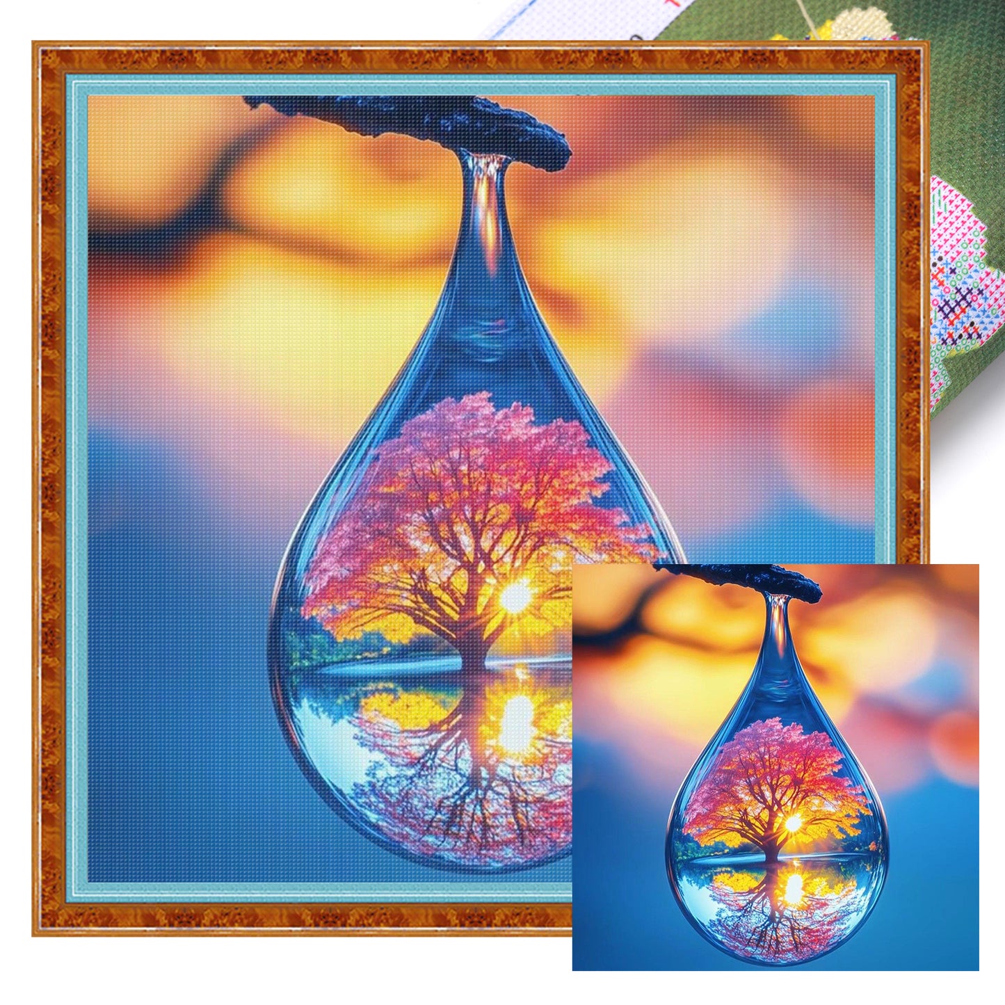 Water Drop Tree Of Life - Full 11CT Stamped Cross Stitch 45x45CM - Huacan